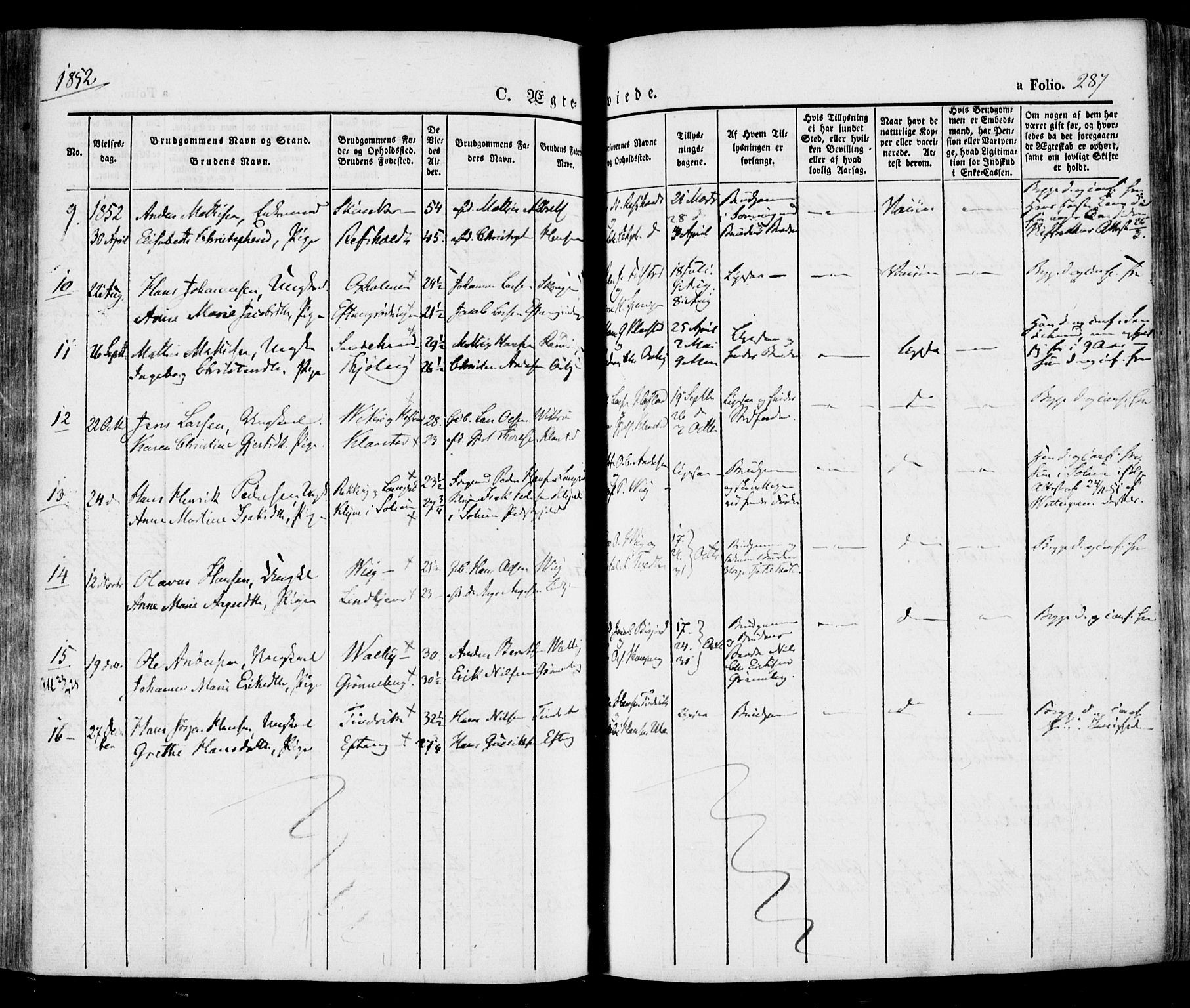 Tjølling kirkebøker, AV/SAKO-A-60/F/Fa/L0006: Parish register (official) no. 6, 1835-1859, p. 287