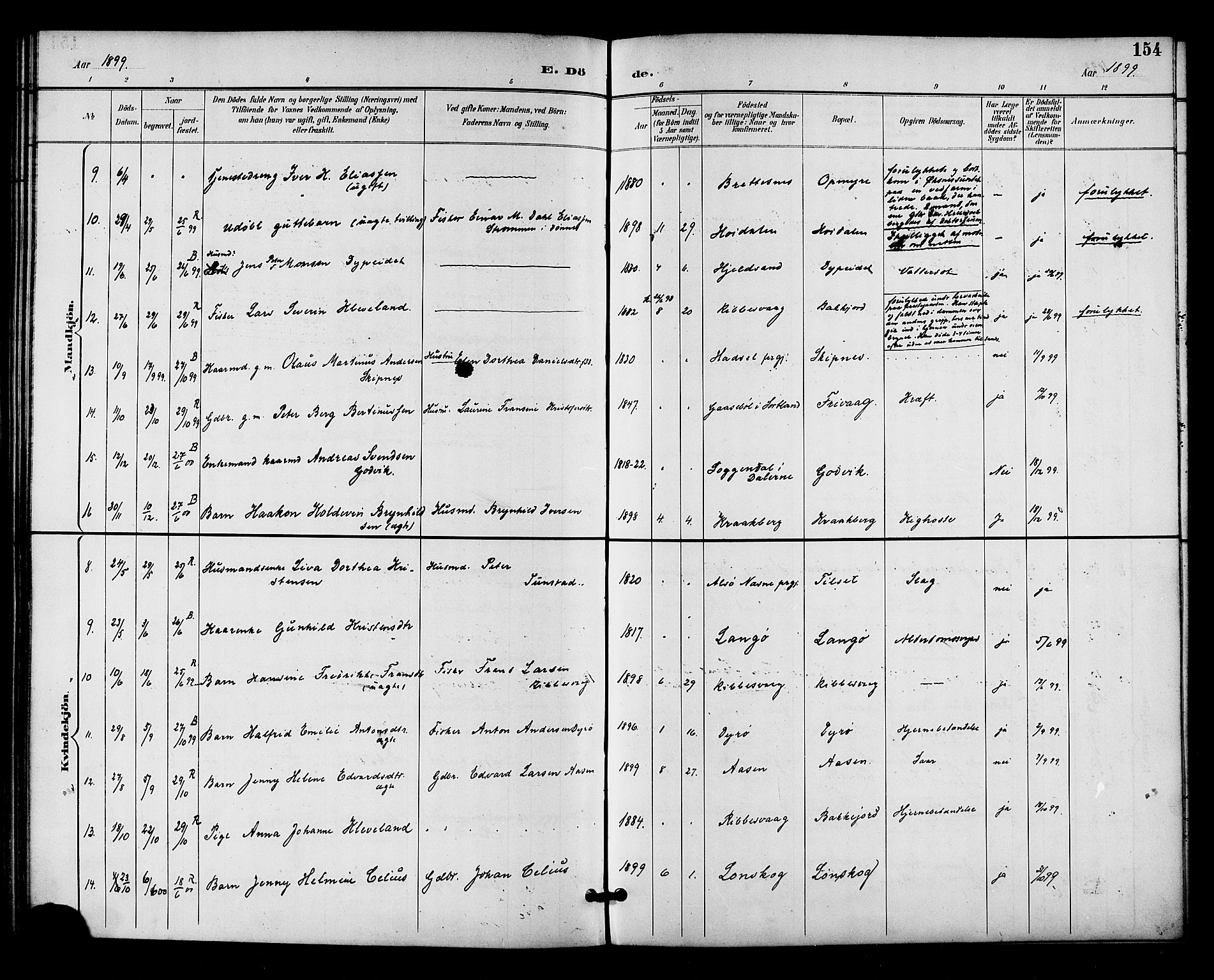 Ministerialprotokoller, klokkerbøker og fødselsregistre - Nordland, SAT/A-1459/893/L1338: Parish register (official) no. 893A10, 1894-1903, p. 154
