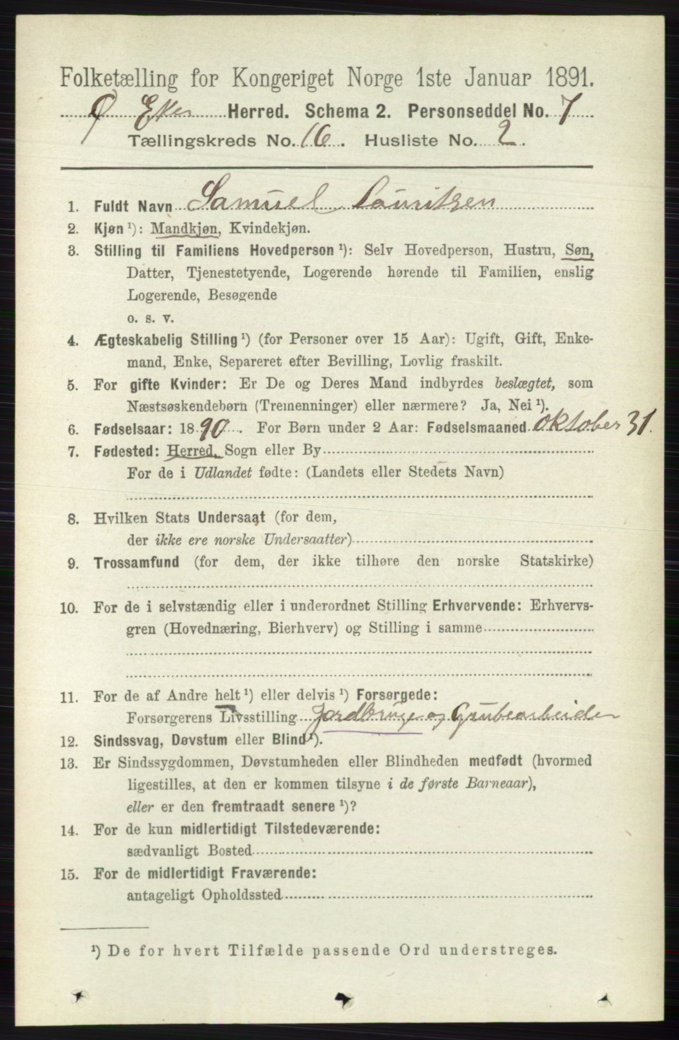 RA, 1891 census for 0624 Øvre Eiker, 1891, p. 7656