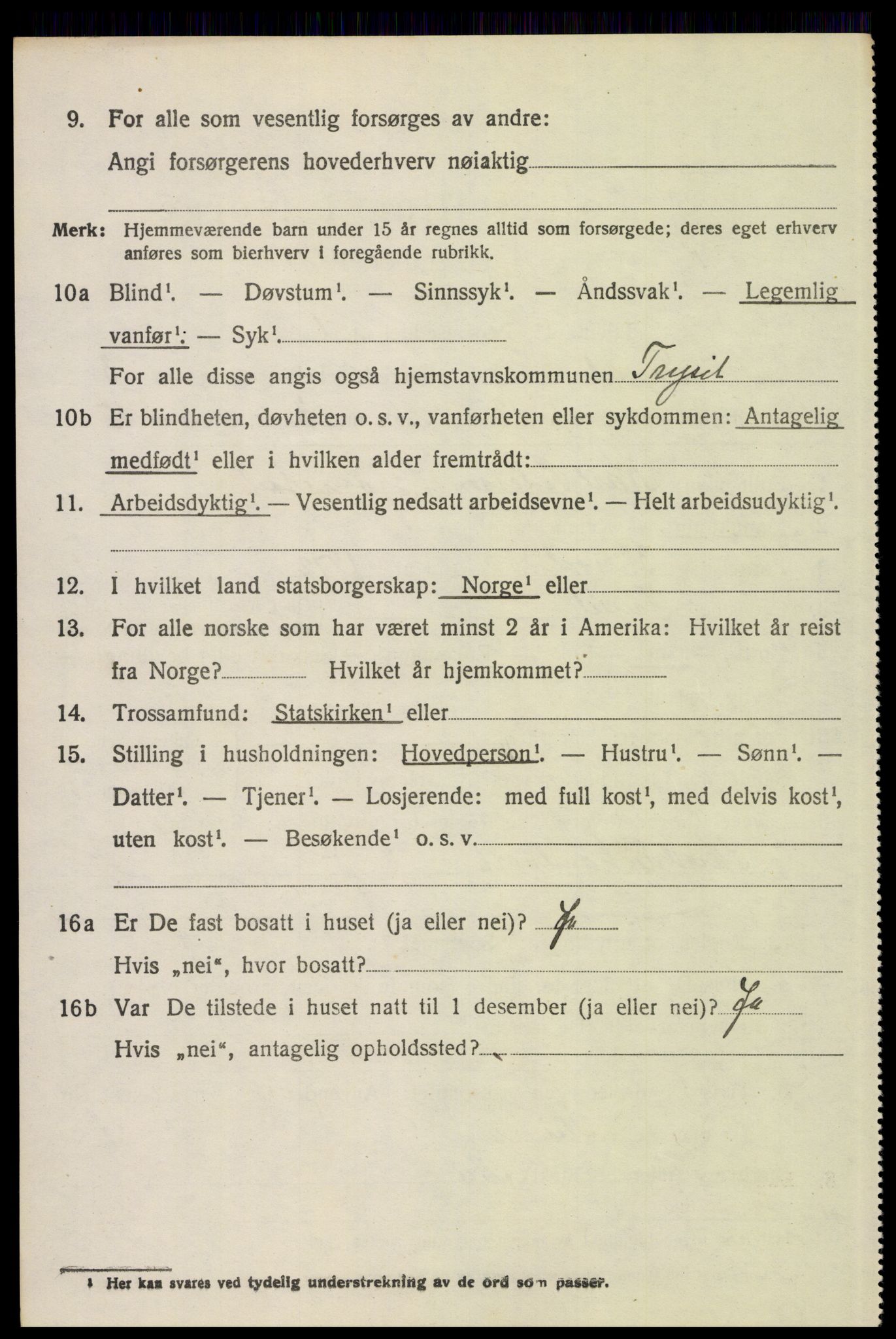 SAH, 1920 census for Trysil, 1920, p. 3490