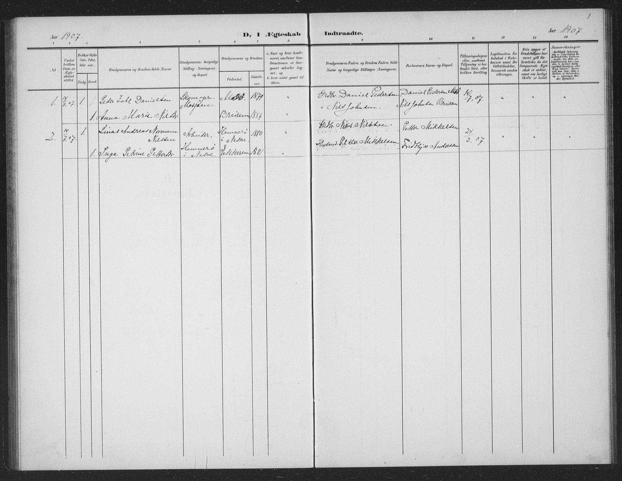 Ministerialprotokoller, klokkerbøker og fødselsregistre - Nordland, AV/SAT-A-1459/833/L0502: Parish register (copy) no. 833C01, 1906-1934, p. 1