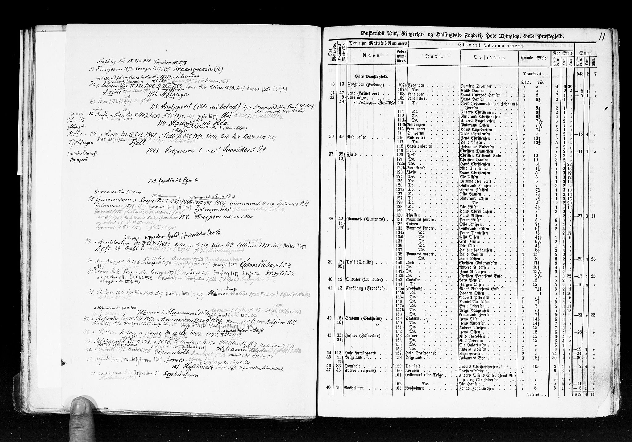 Rygh, AV/RA-PA-0034/F/Fb/L0005: Matrikkelen for 1838 - Buskerud amt (Buskerud fylke), 1838, p. 11a