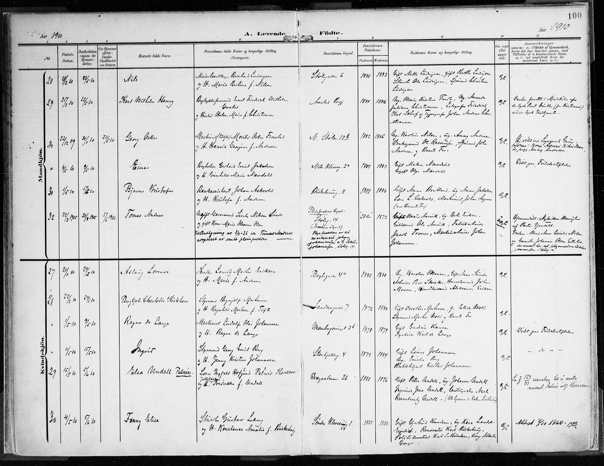 Mariakirken Sokneprestembete, AV/SAB-A-76901/H/Haa/L0010: Parish register (official) no. B 1, 1901-1915, p. 100