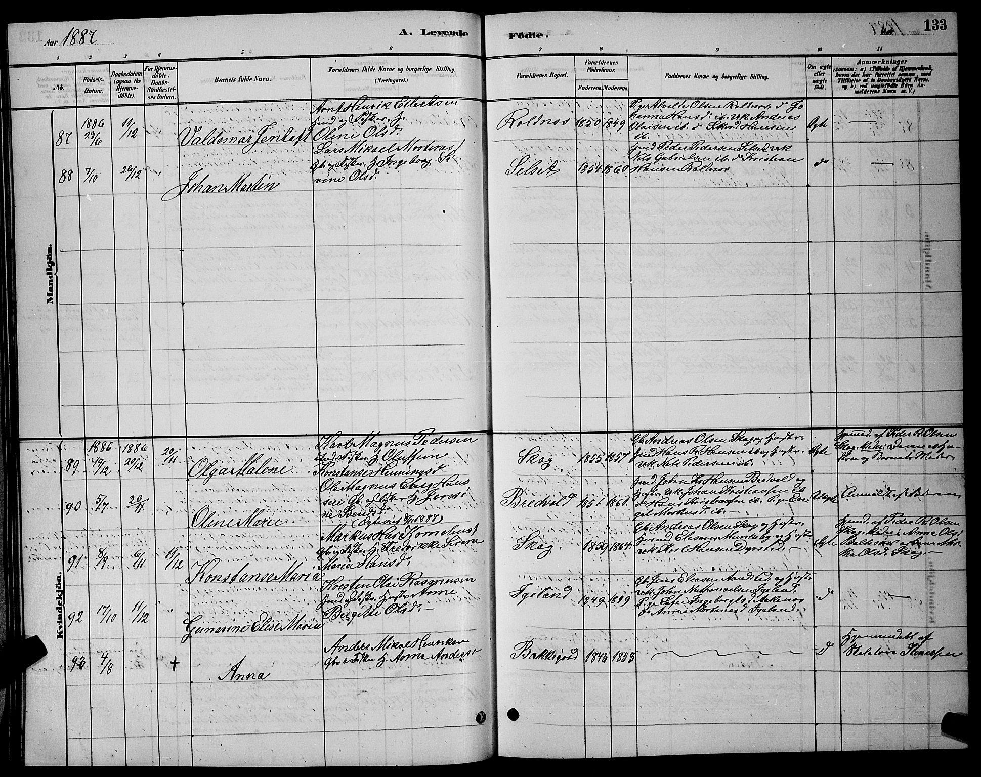 Ibestad sokneprestembete, SATØ/S-0077/H/Ha/Hab/L0007klokker: Parish register (copy) no. 7, 1879-1889, p. 133