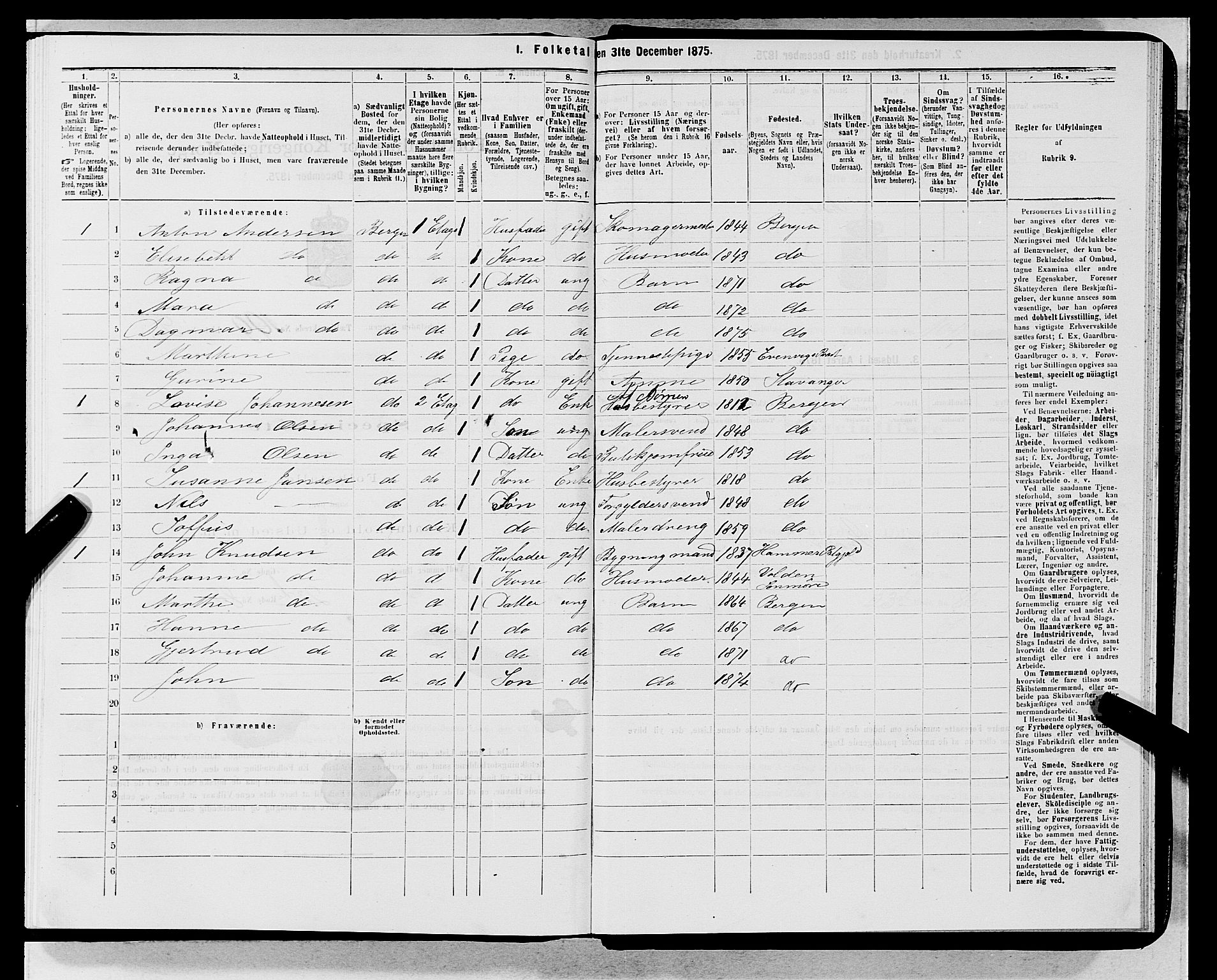 SAB, 1875 census for 1301 Bergen, 1875, p. 5398