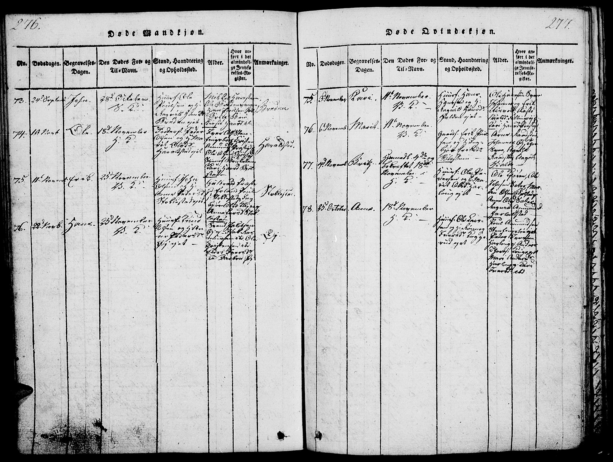 Vågå prestekontor, AV/SAH-PREST-076/H/Ha/Haa/L0003: Parish register (official) no. 3, 1815-1827, p. 276-277
