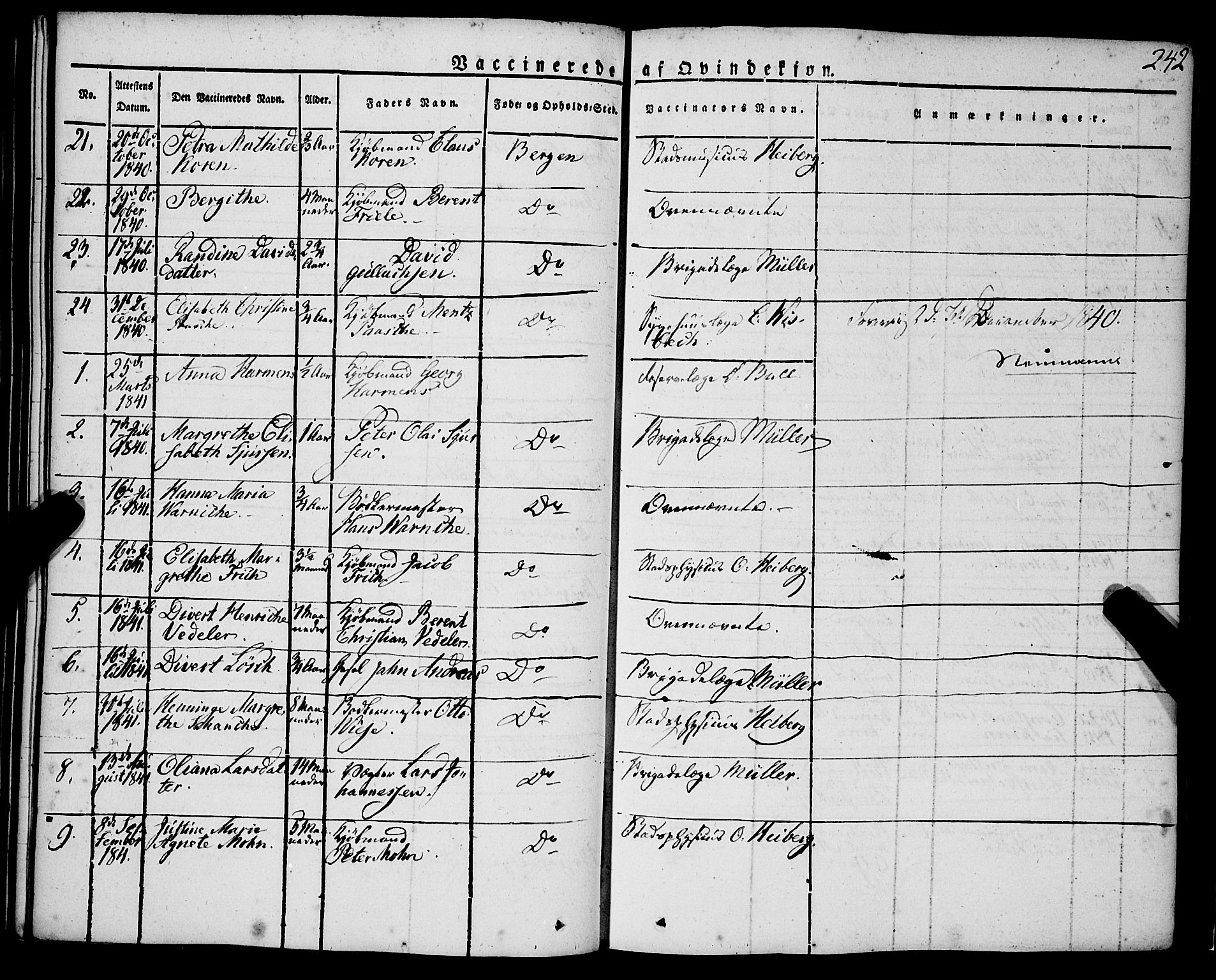 Korskirken sokneprestembete, SAB/A-76101/H/Haa/L0050: Parish register (official) no. F 1, 1821-1869, p. 242