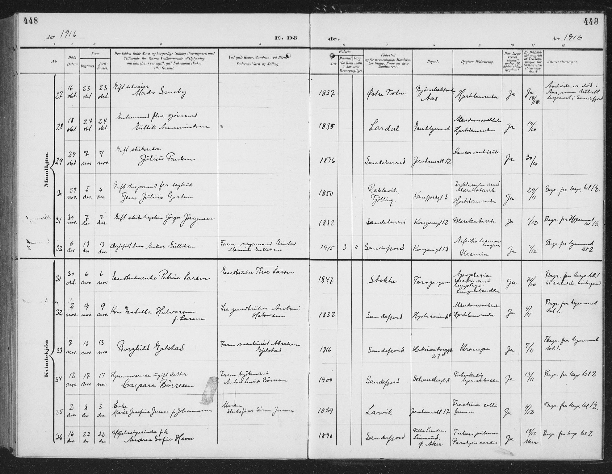 Sandefjord kirkebøker, AV/SAKO-A-315/G/Ga/L0003: Parish register (copy) no. 3, 1903-1920, p. 448