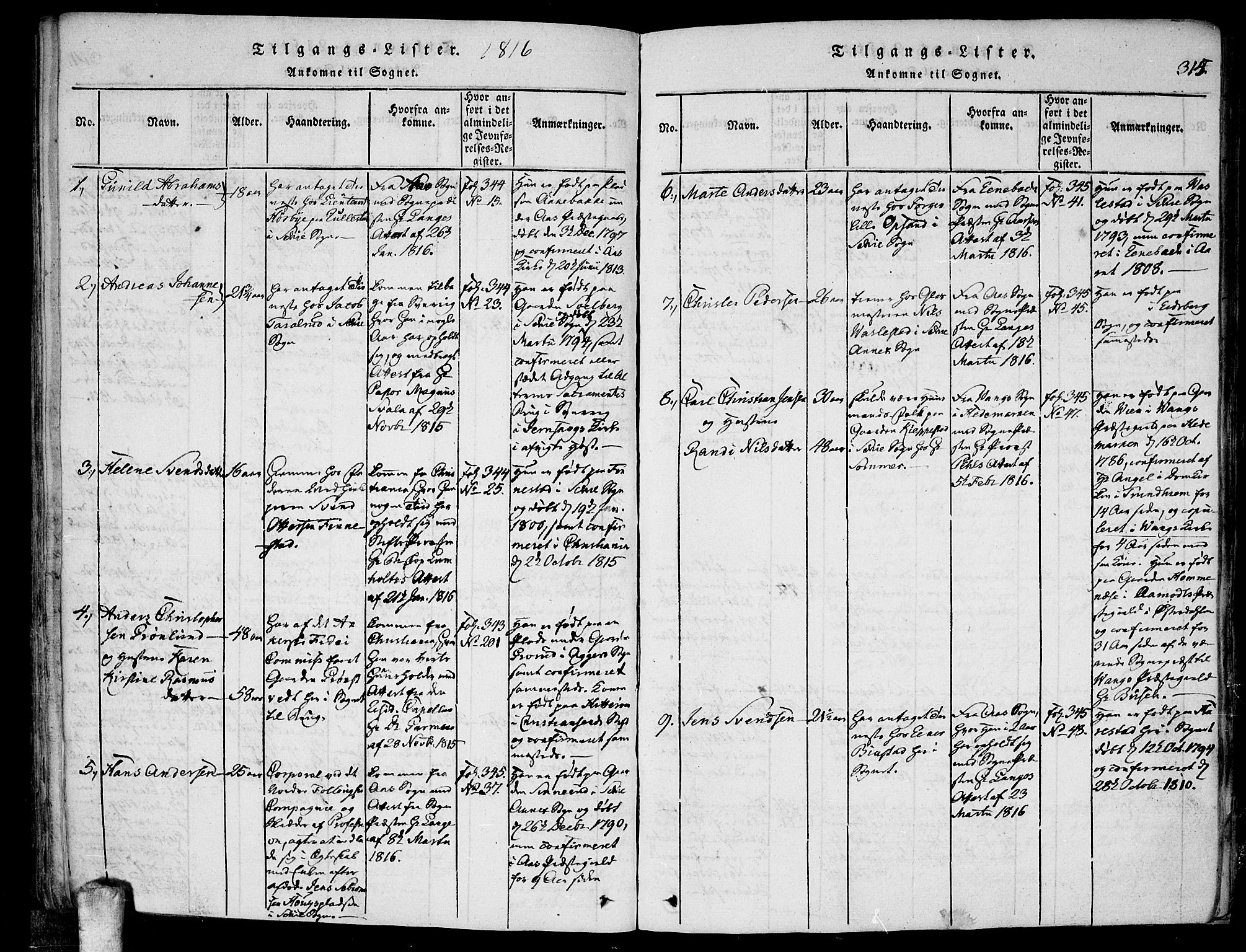 Kråkstad prestekontor Kirkebøker, SAO/A-10125a/F/Fa/L0003: Parish register (official) no. I 3, 1813-1824, p. 315