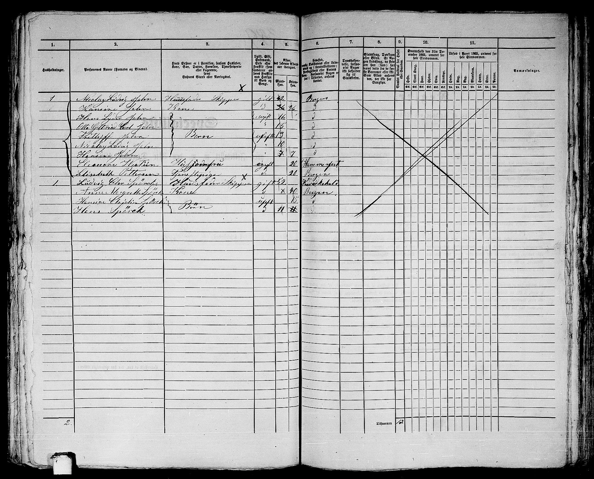 RA, 1865 census for Bergen, 1865, p. 836