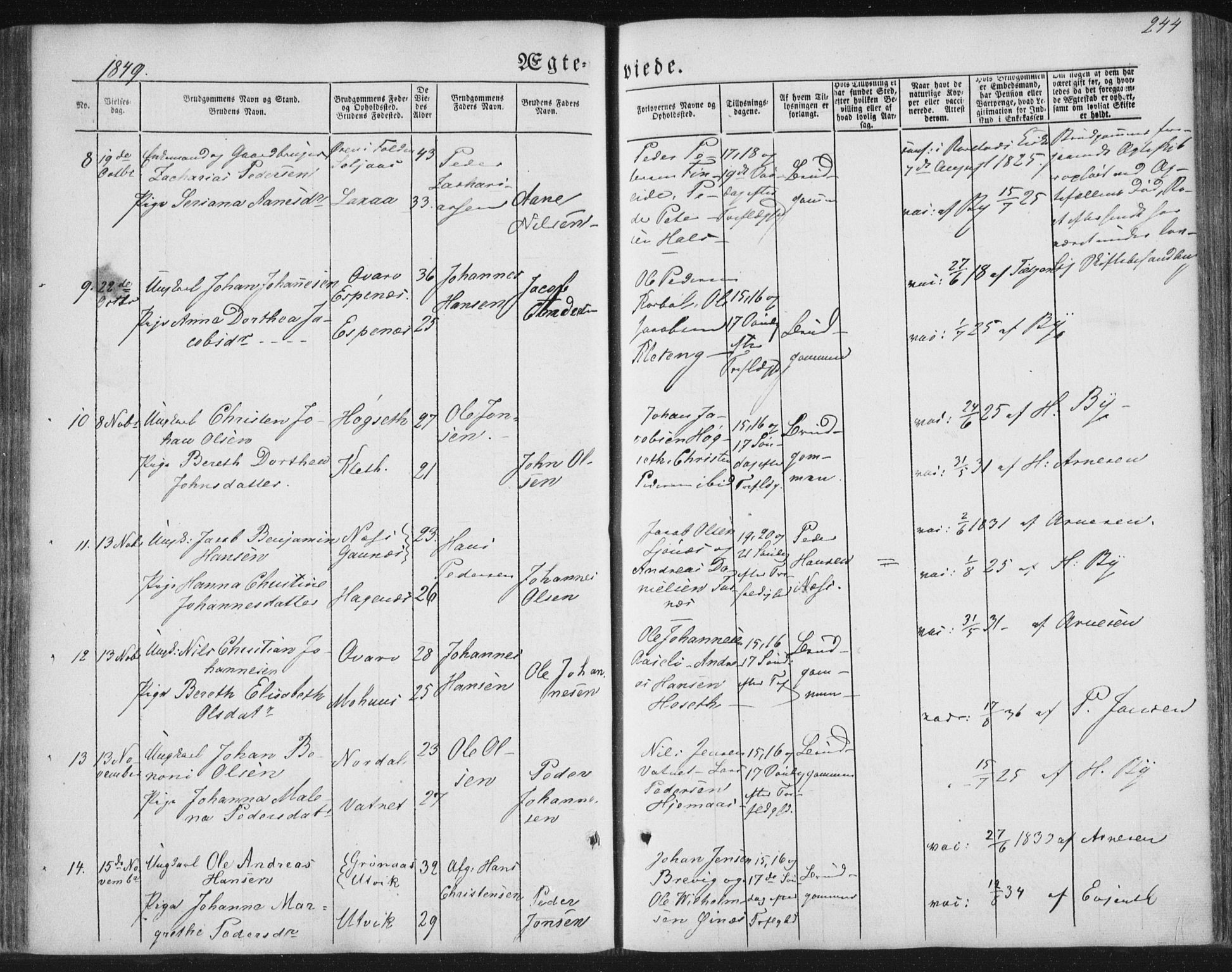 Ministerialprotokoller, klokkerbøker og fødselsregistre - Nordland, AV/SAT-A-1459/852/L0738: Parish register (official) no. 852A08, 1849-1865, p. 244