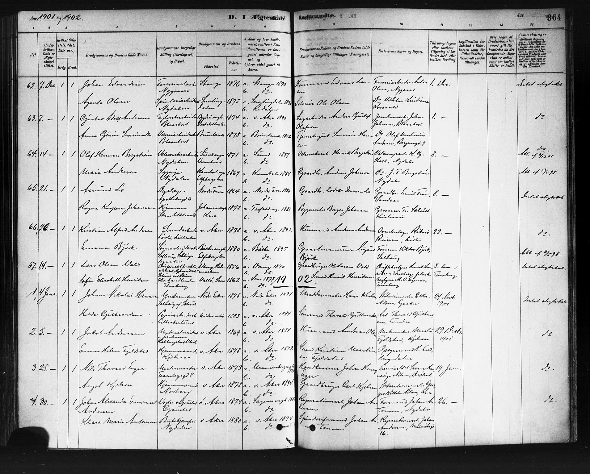 Vestre Aker prestekontor Kirkebøker, SAO/A-10025/F/Fa/L0008: Parish register (official) no. 8, 1878-1903, p. 364