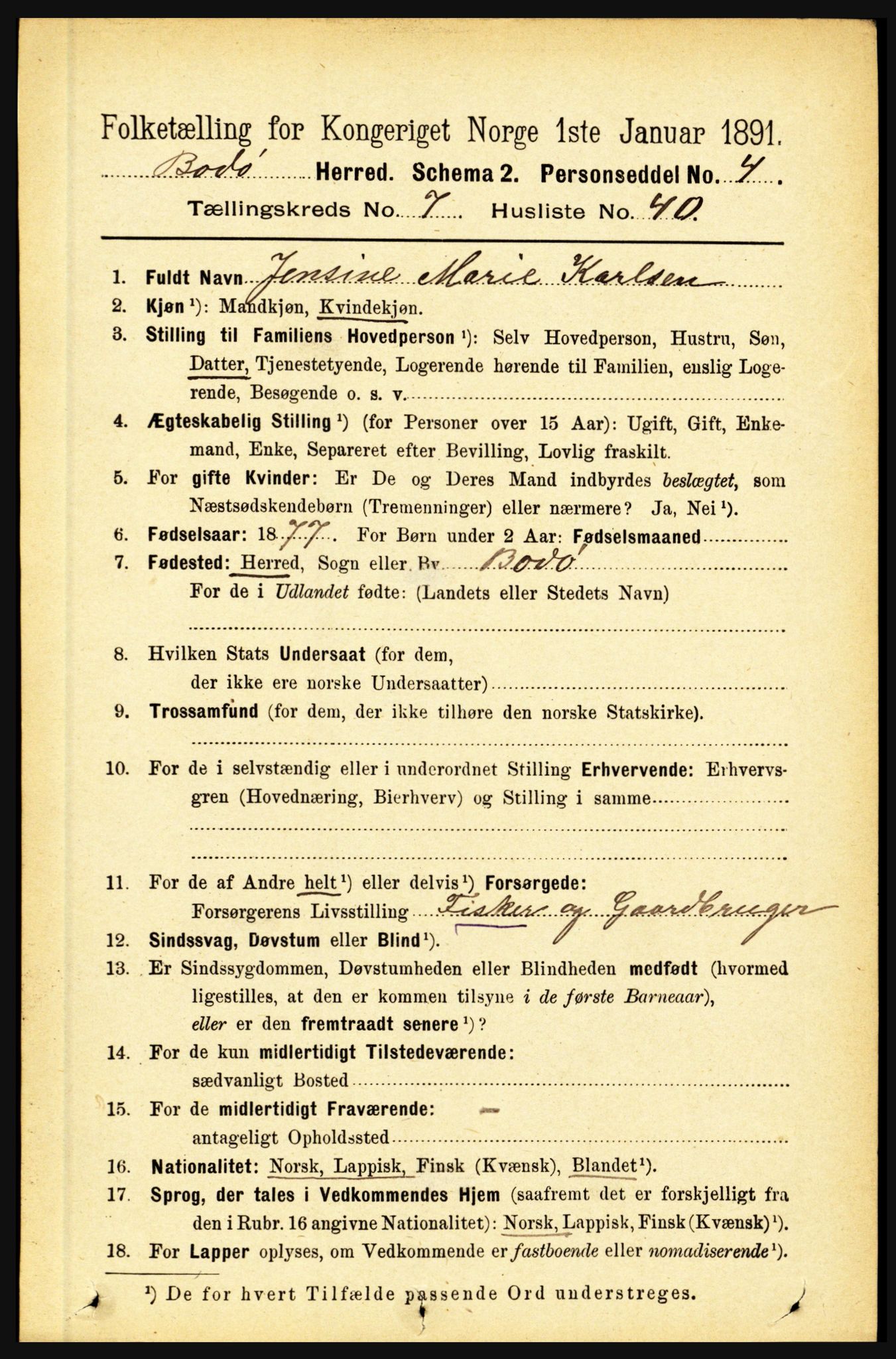 RA, 1891 census for 1843 Bodø, 1891, p. 4885