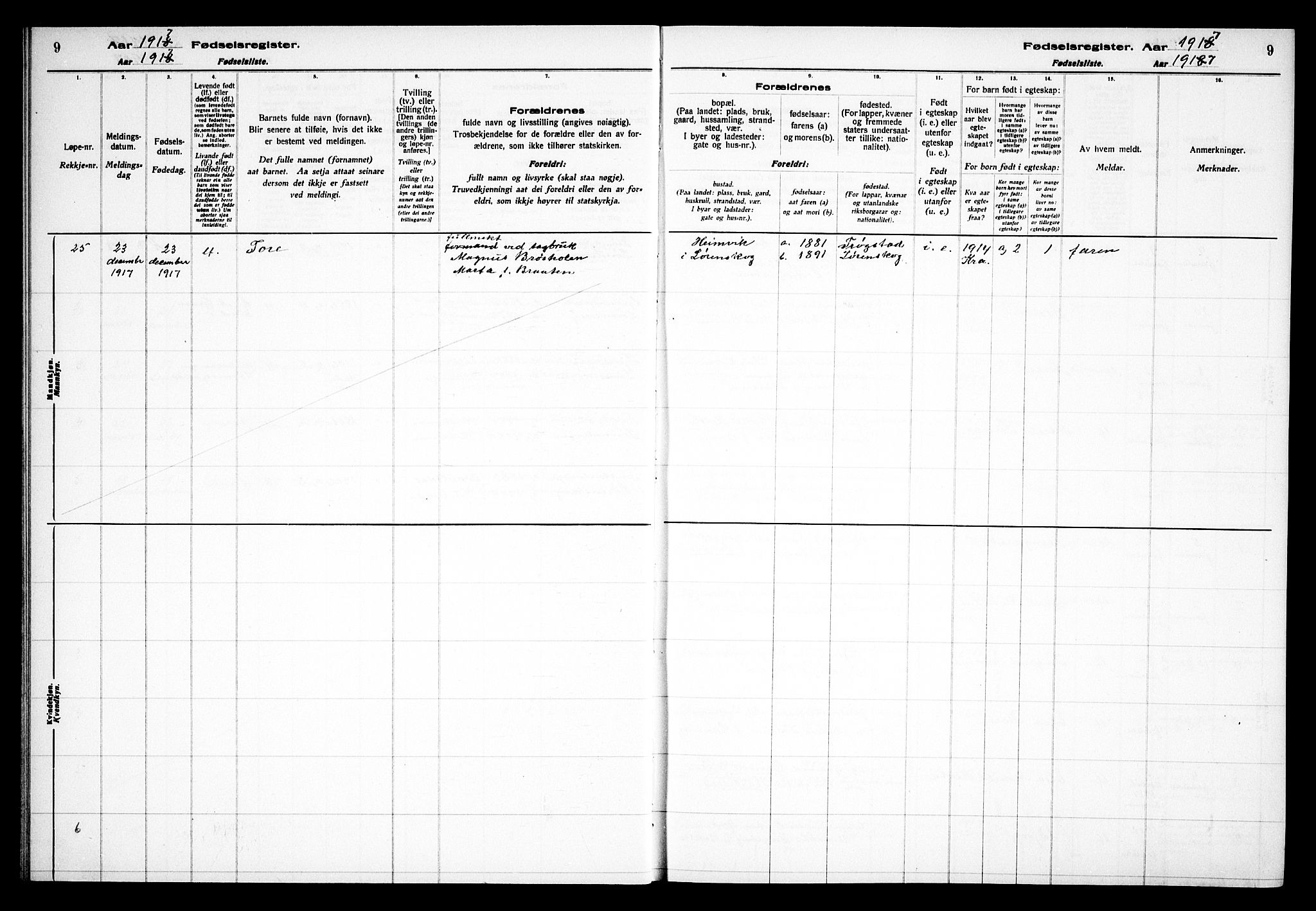 Skedsmo prestekontor Kirkebøker, SAO/A-10033a/J/Jb/L0001: Birth register no. II 1, 1916-1932, p. 9