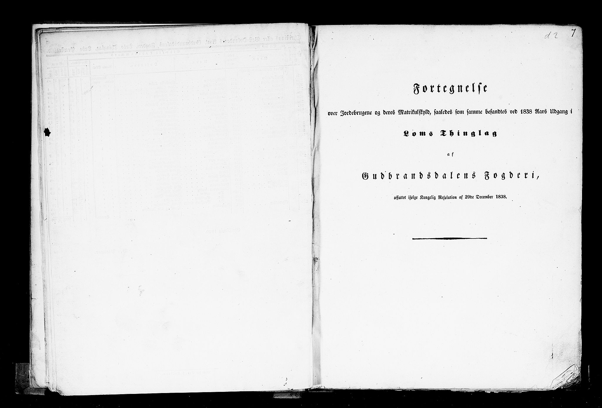 Rygh, AV/RA-PA-0034/F/Fb/L0004: Matrikkelen for 1838 - Christians amt (Oppland fylke), 1838, p. 7a