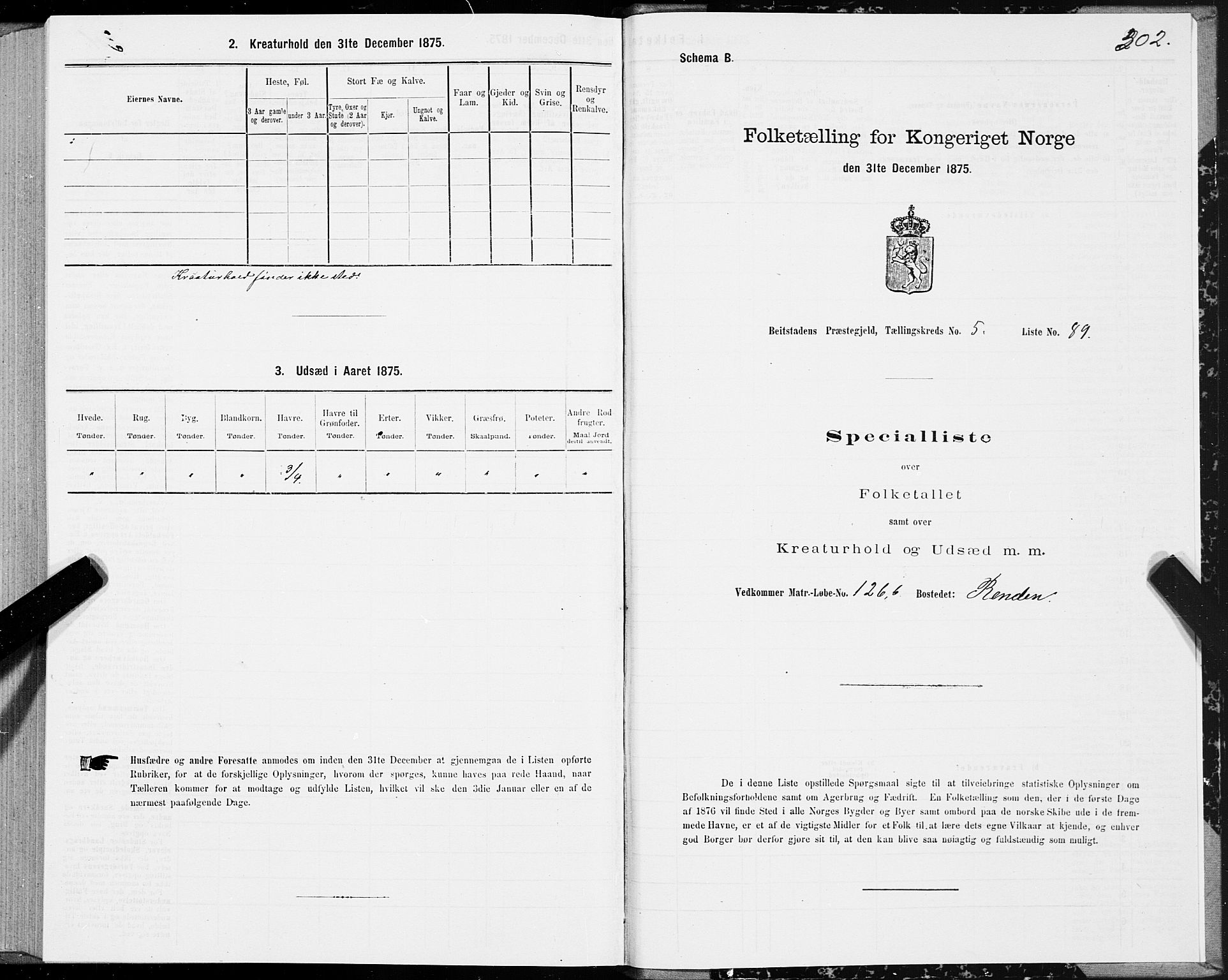 SAT, 1875 census for 1727P Beitstad, 1875, p. 3302