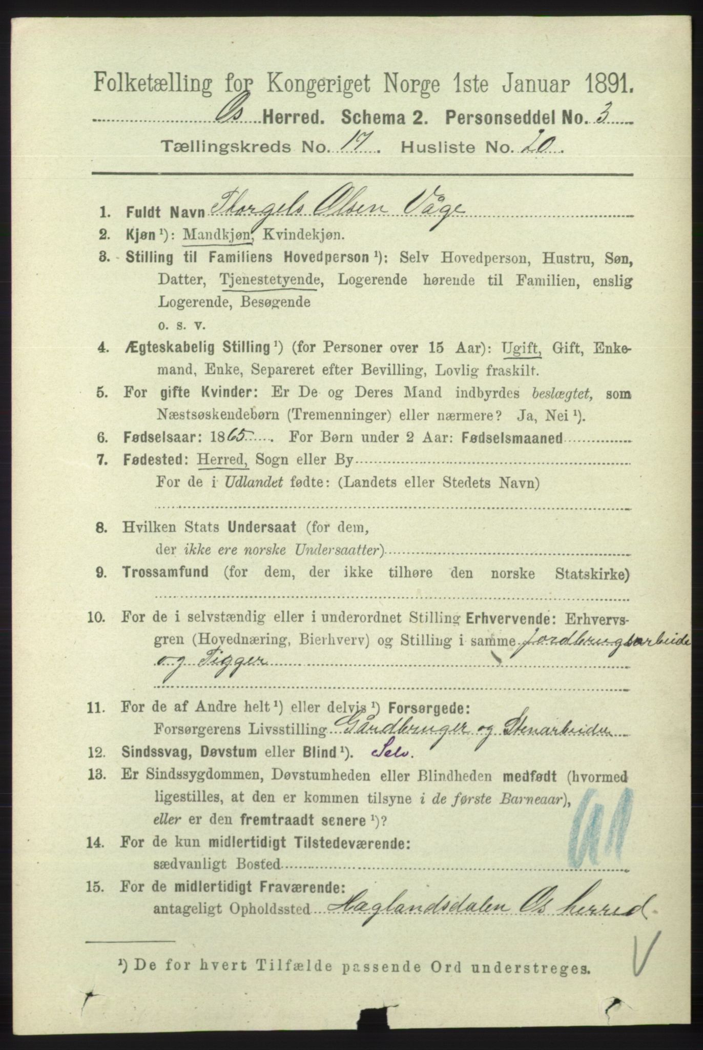 RA, 1891 census for 1243 Os, 1891, p. 3859