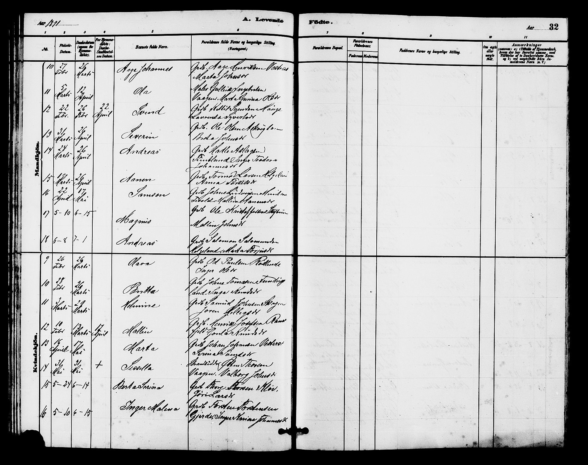 Hjelmeland sokneprestkontor, AV/SAST-A-101843/01/V/L0007: Parish register (copy) no. B 7, 1880-1909, p. 32