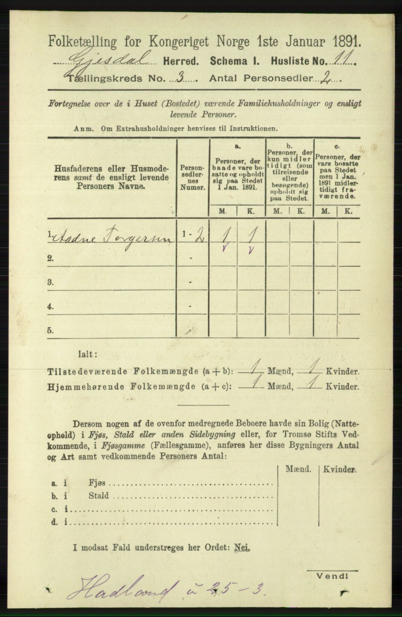 RA, 1891 census for 1122 Gjesdal, 1891, p. 694