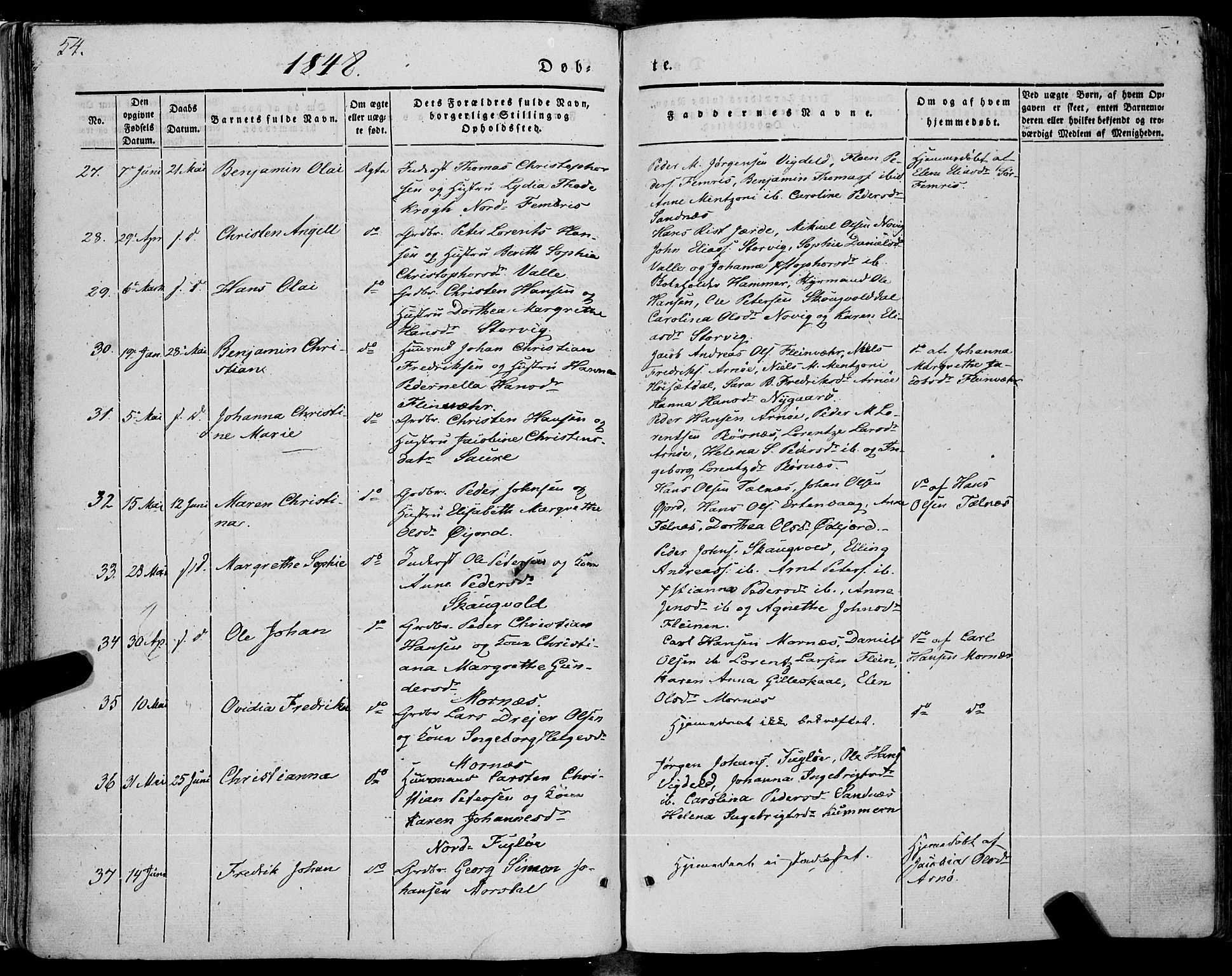 Ministerialprotokoller, klokkerbøker og fødselsregistre - Nordland, SAT/A-1459/805/L0097: Parish register (official) no. 805A04, 1837-1861, p. 54