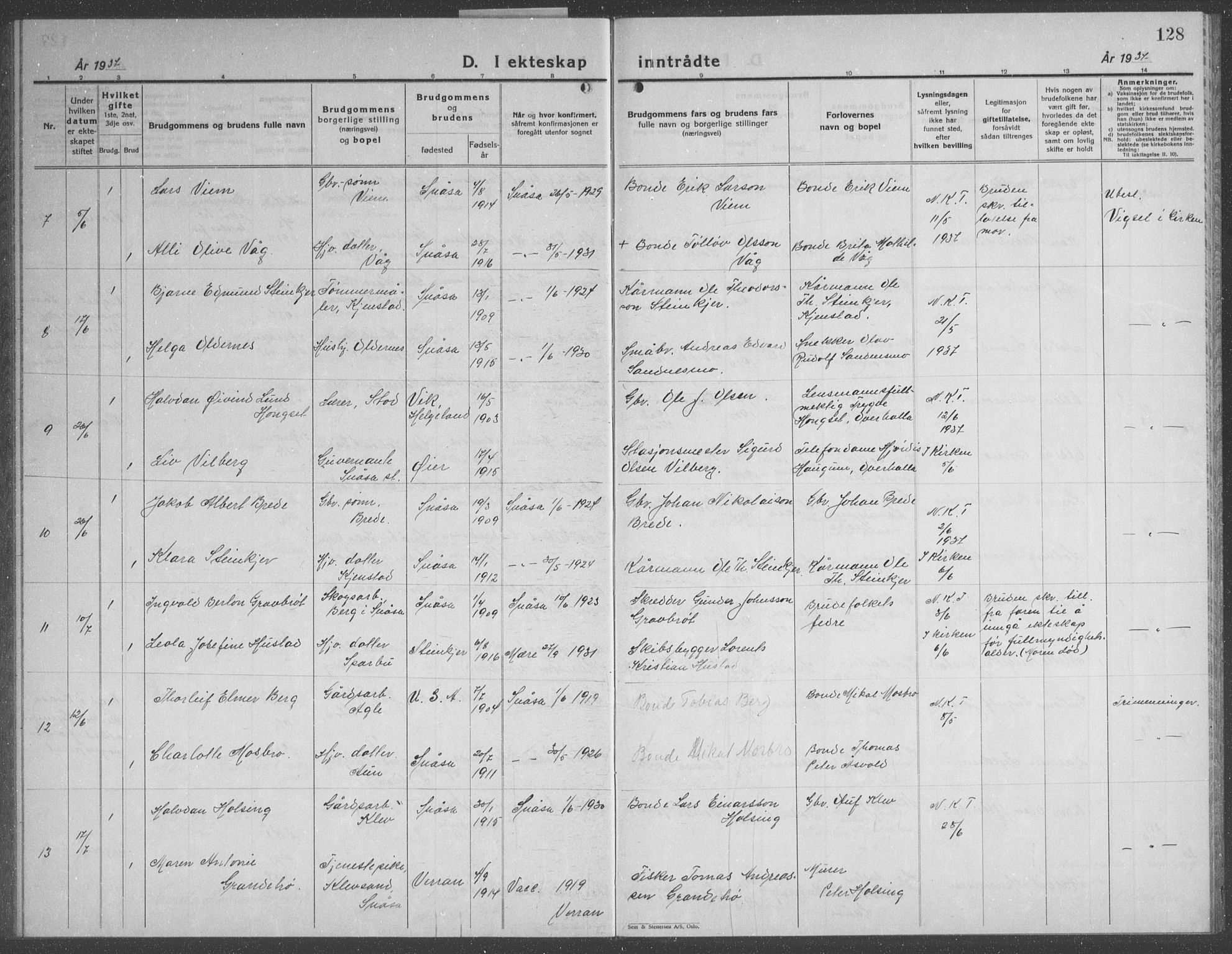 Ministerialprotokoller, klokkerbøker og fødselsregistre - Nord-Trøndelag, AV/SAT-A-1458/749/L0481: Parish register (copy) no. 749C03, 1933-1945, p. 128