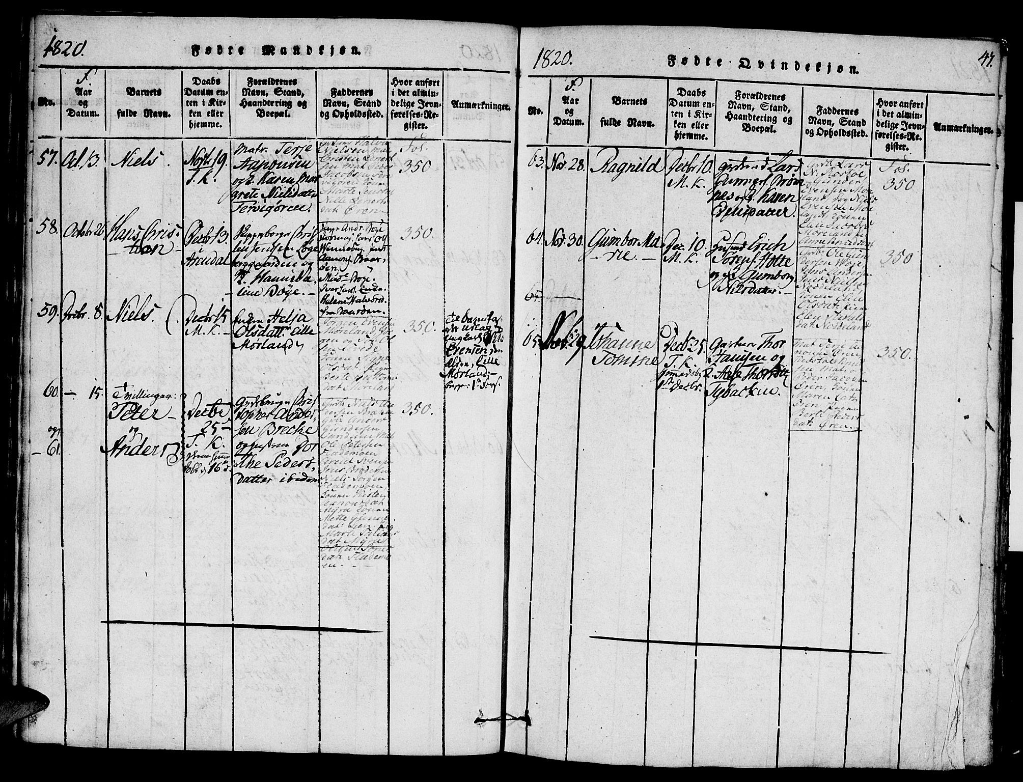 Austre Moland sokneprestkontor, SAK/1111-0001/F/Fa/Faa/L0004: Parish register (official) no. A 4, 1816-1824, p. 47