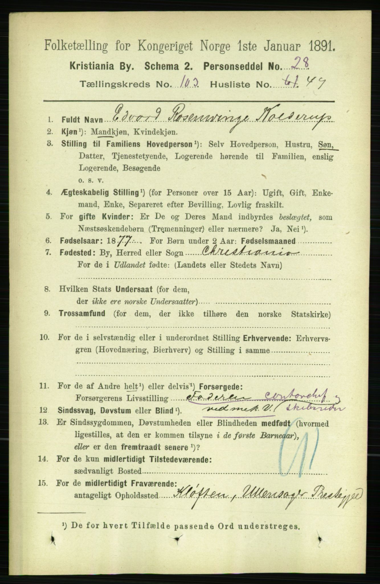 RA, 1891 census for 0301 Kristiania, 1891, p. 52139