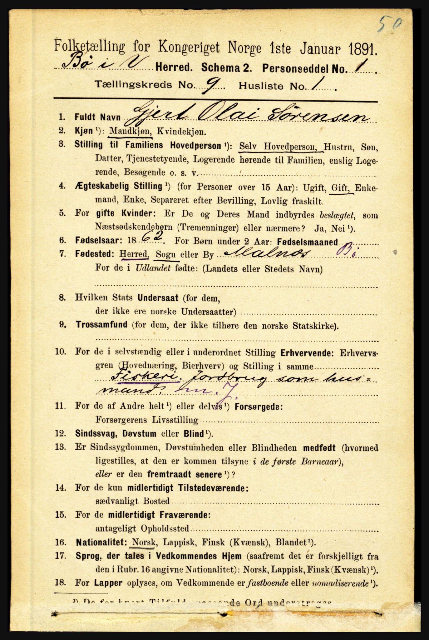 RA, 1891 census for 1867 Bø, 1891, p. 3318