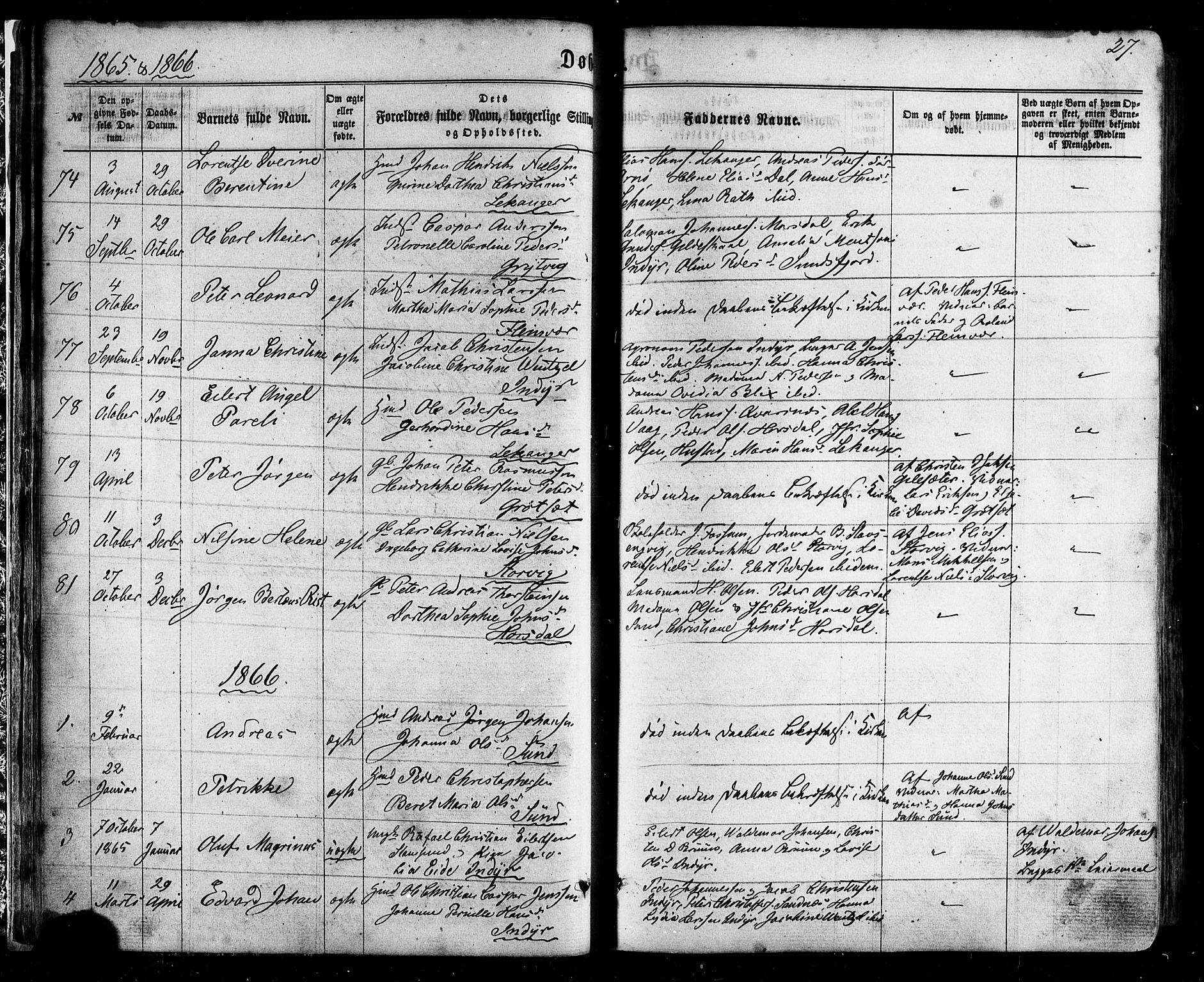 Ministerialprotokoller, klokkerbøker og fødselsregistre - Nordland, SAT/A-1459/805/L0098: Parish register (official) no. 805A05, 1862-1879, p. 27