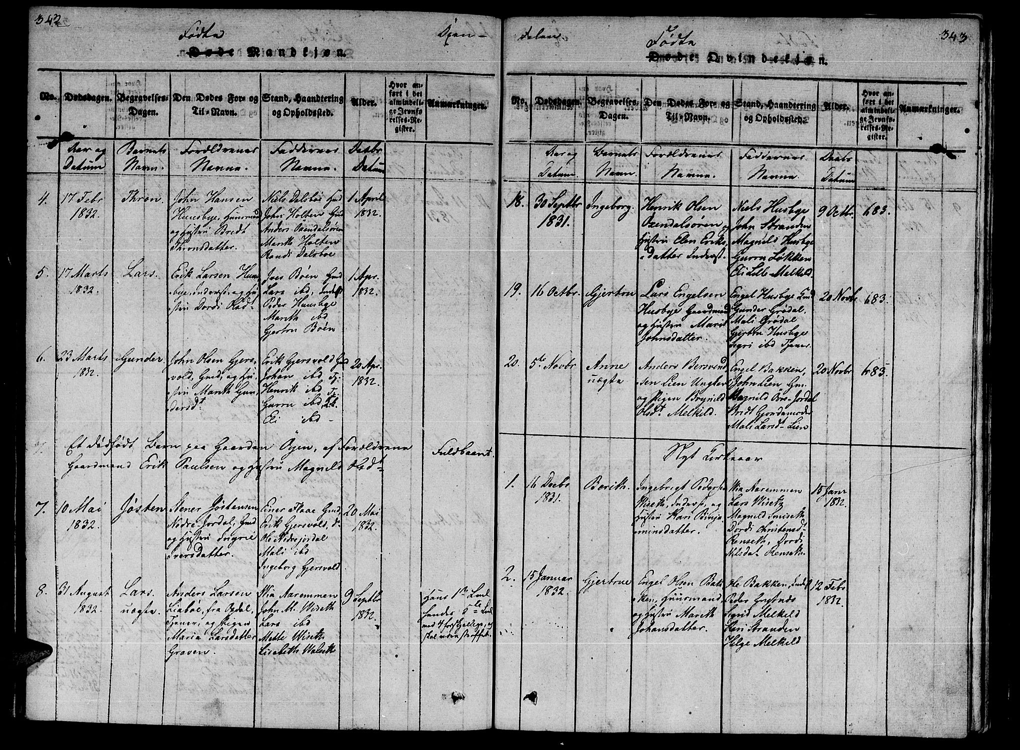 Ministerialprotokoller, klokkerbøker og fødselsregistre - Møre og Romsdal, SAT/A-1454/590/L1011: Parish register (official) no. 590A03 /3, 1819-1832, p. 342-343