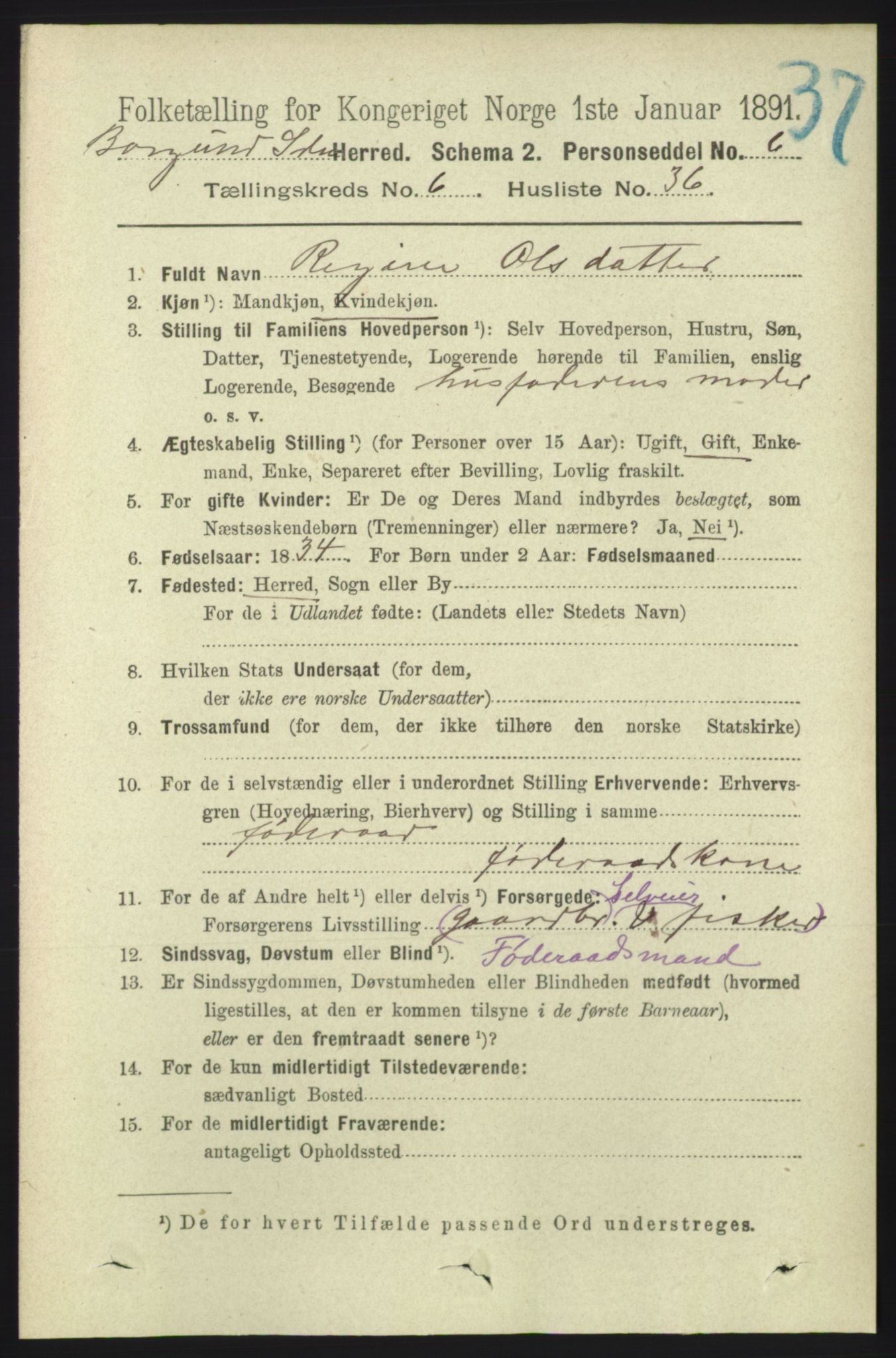 RA, 1891 census for 1531 Borgund, 1891, p. 1799