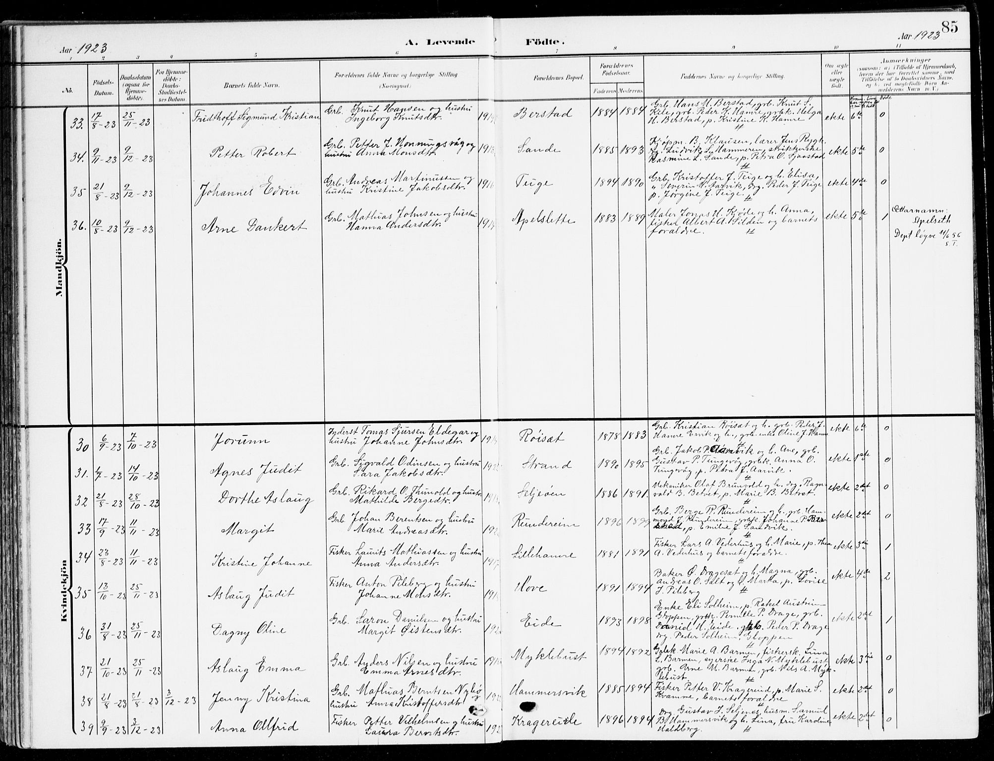 Selje sokneprestembete, AV/SAB-A-99938/H/Ha/Haa/Haab: Parish register (official) no. B 3, 1908-1923, p. 85