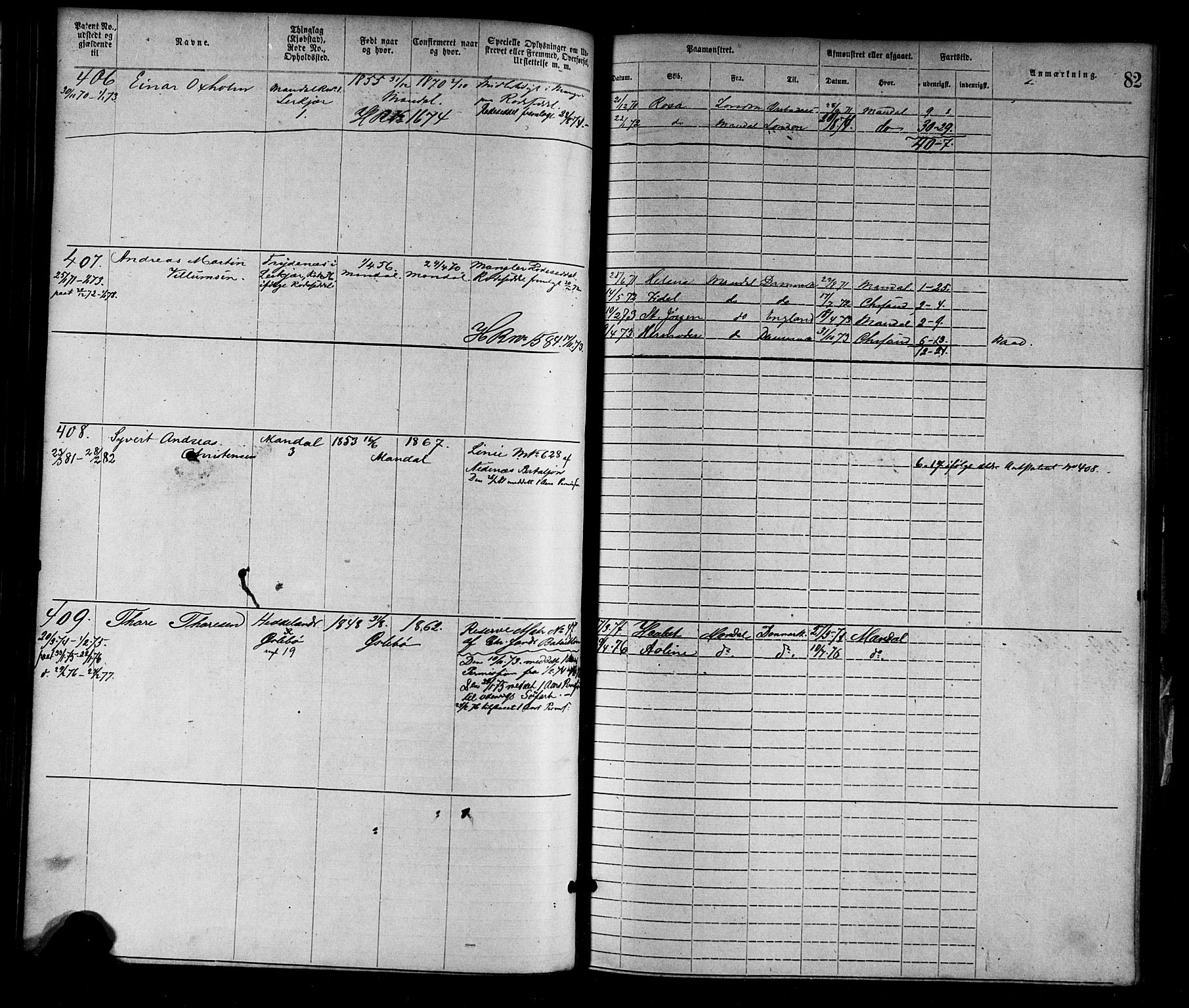 Mandal mønstringskrets, SAK/2031-0016/F/Fa/L0001: Annotasjonsrulle nr 1-1920 med register, L-3, 1869-1881, p. 110