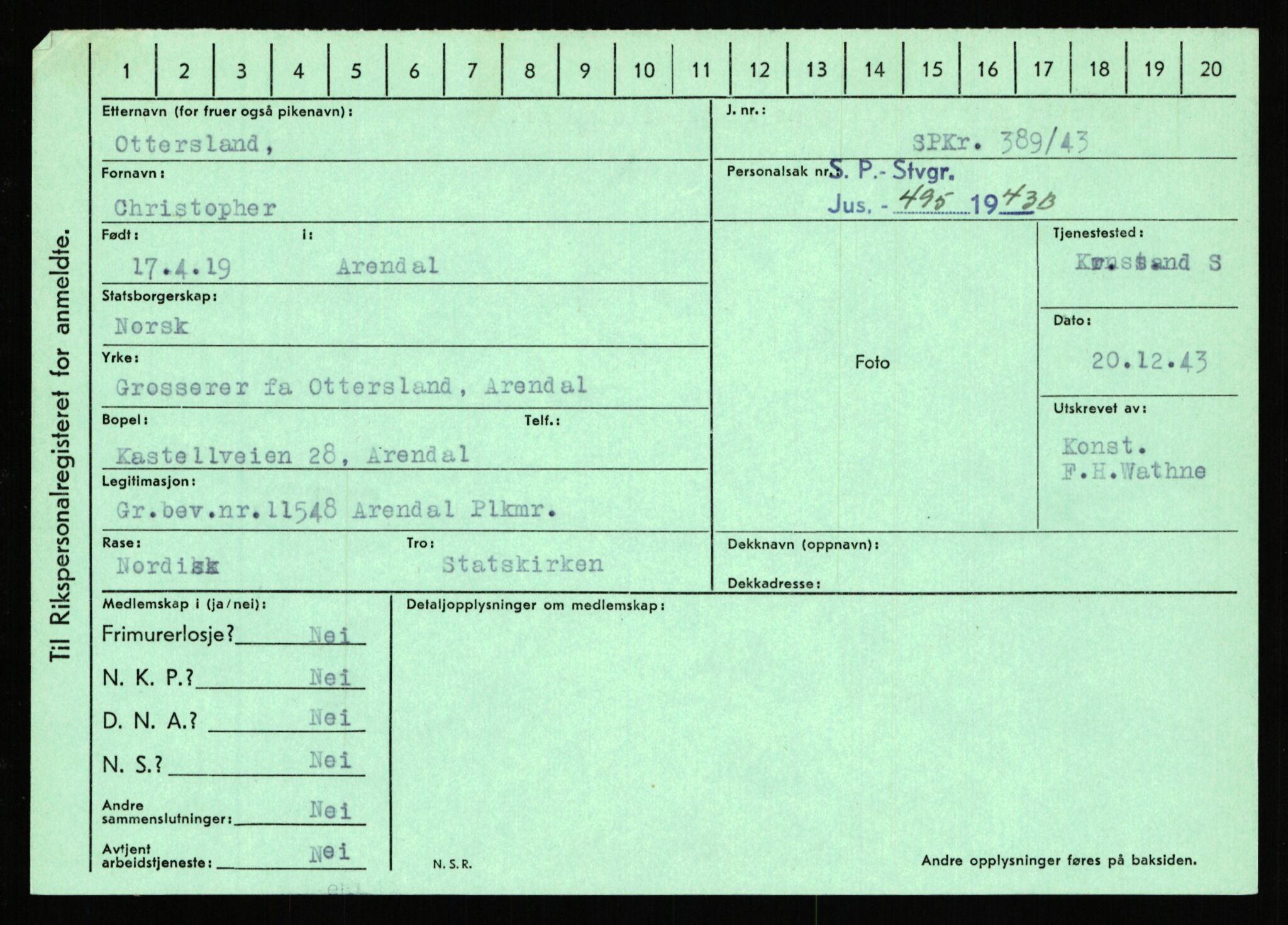 Statspolitiet - Hovedkontoret / Osloavdelingen, AV/RA-S-1329/C/Ca/L0012: Oanæs - Quistgaard	, 1943-1945, p. 2725