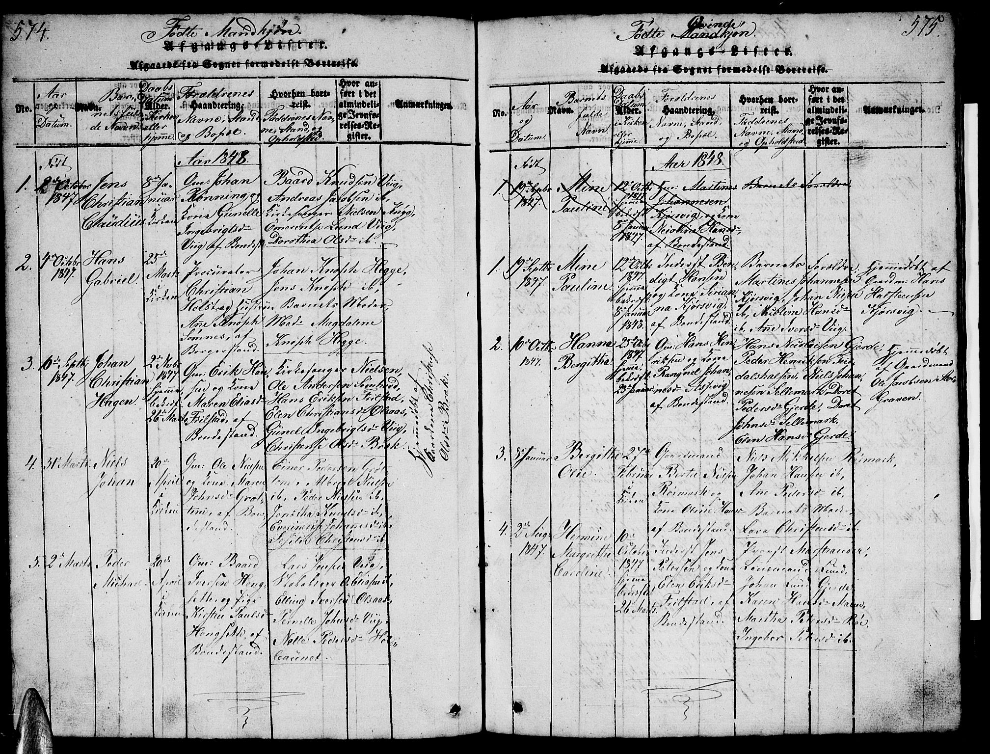 Ministerialprotokoller, klokkerbøker og fødselsregistre - Nordland, SAT/A-1459/812/L0186: Parish register (copy) no. 812C04, 1820-1849, p. 574-575