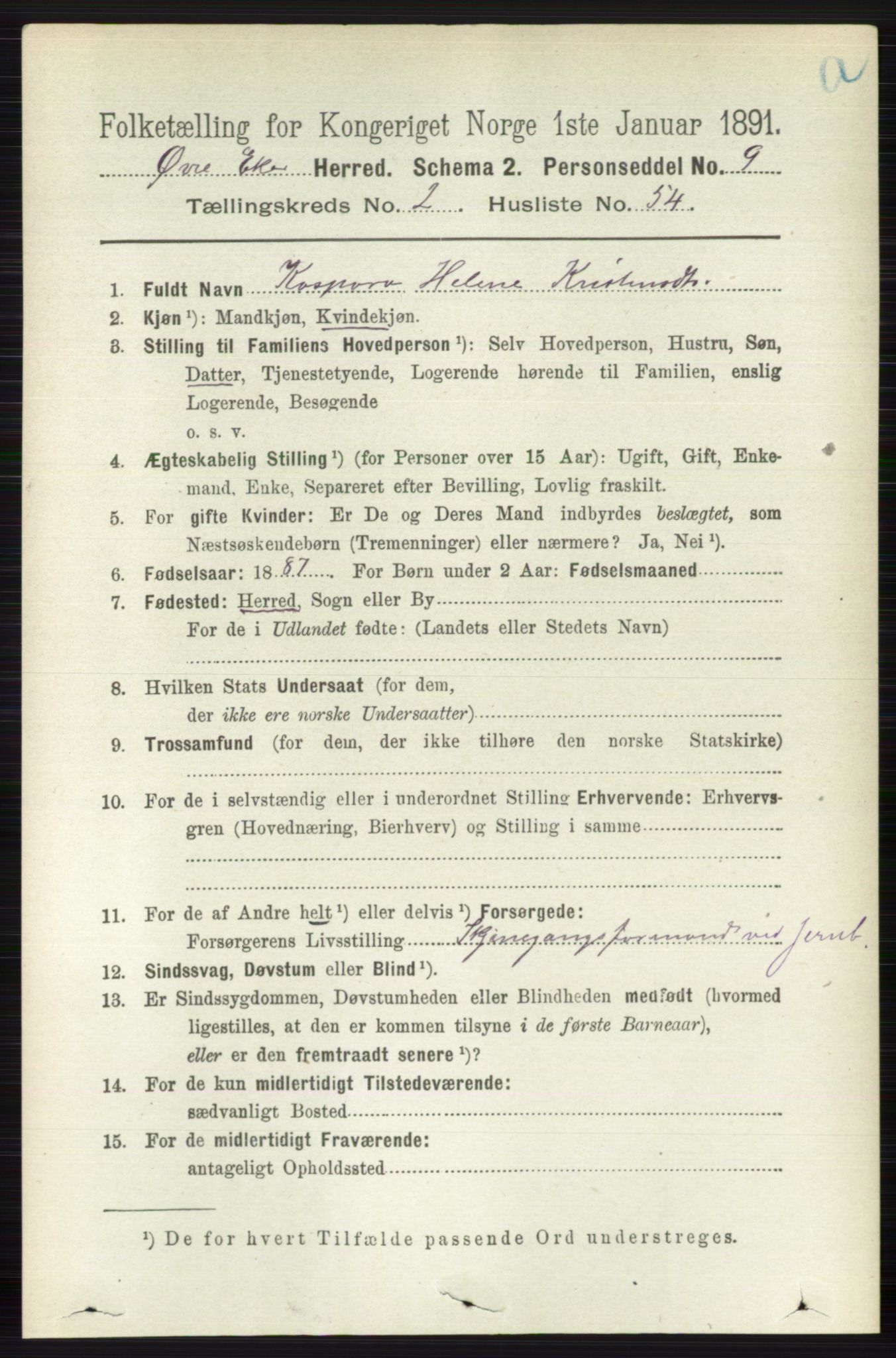 RA, 1891 census for 0624 Øvre Eiker, 1891, p. 841