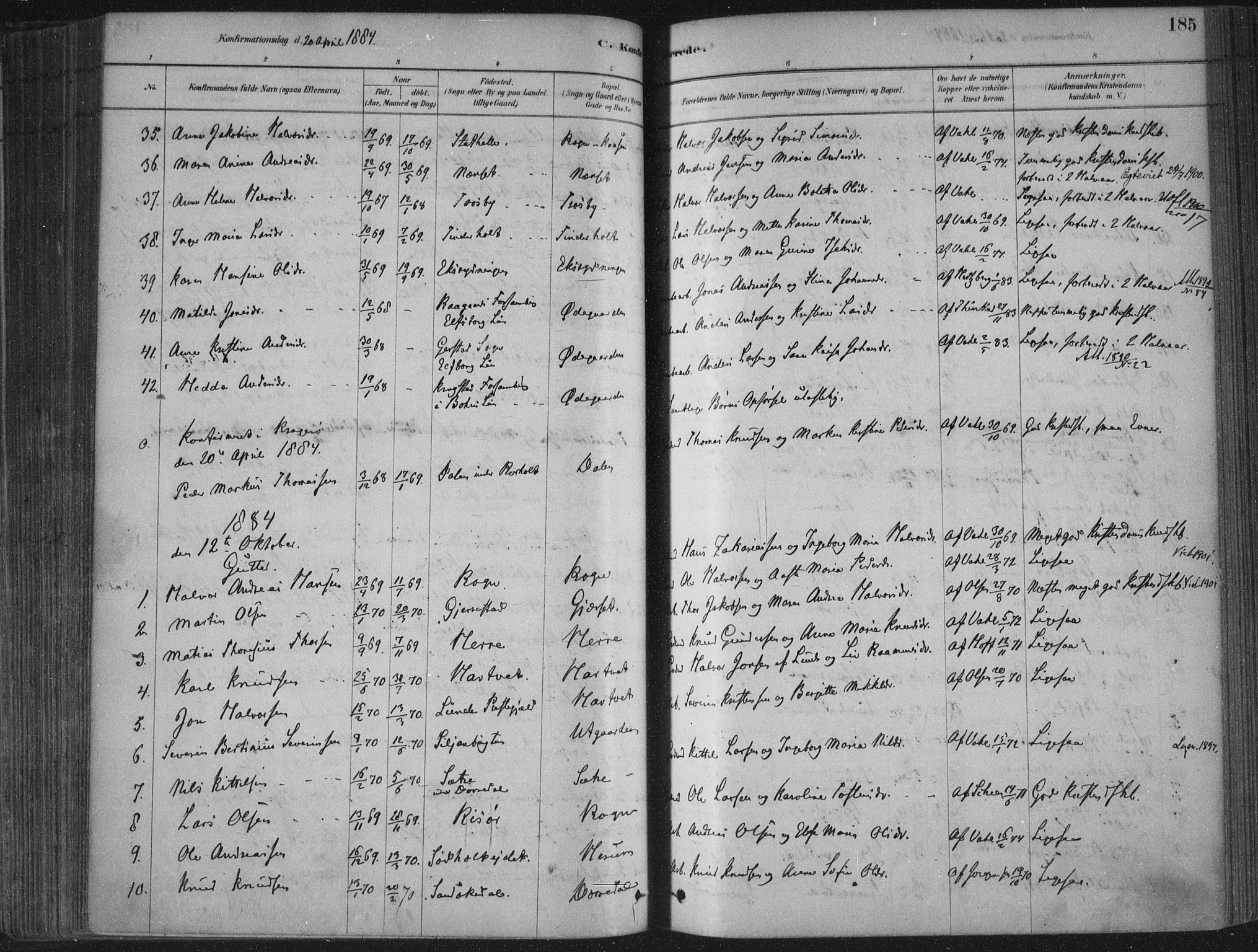 Bamble kirkebøker, AV/SAKO-A-253/F/Fa/L0007: Parish register (official) no. I 7, 1878-1888, p. 185