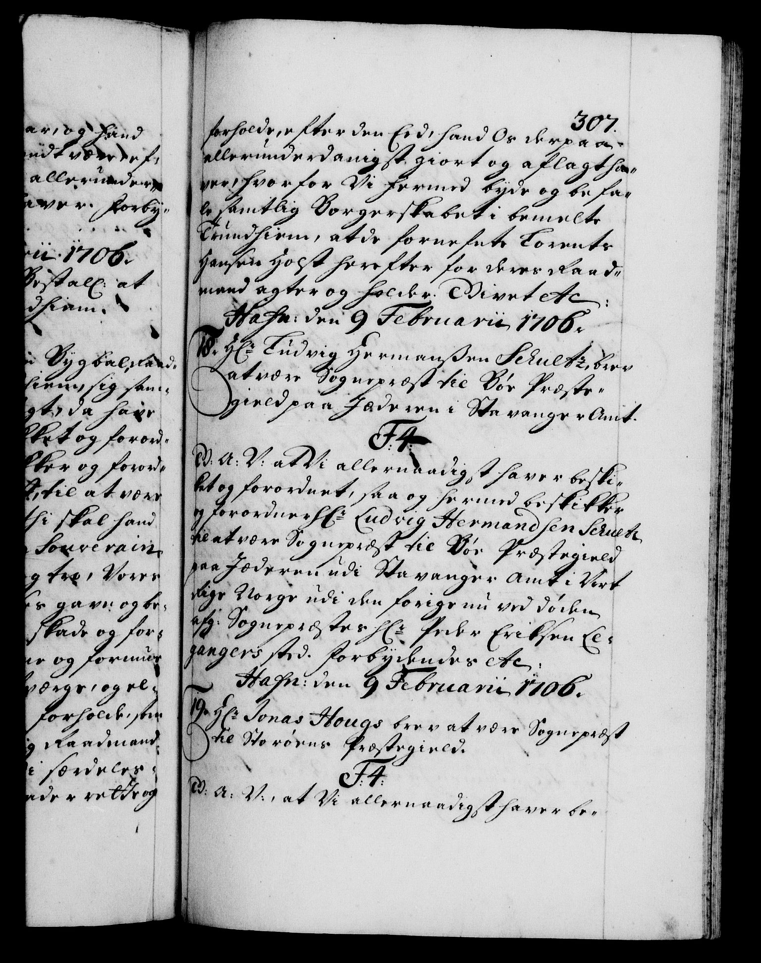 Danske Kanselli 1572-1799, AV/RA-EA-3023/F/Fc/Fca/Fcaa/L0019: Norske registre, 1704-1707, p. 307a