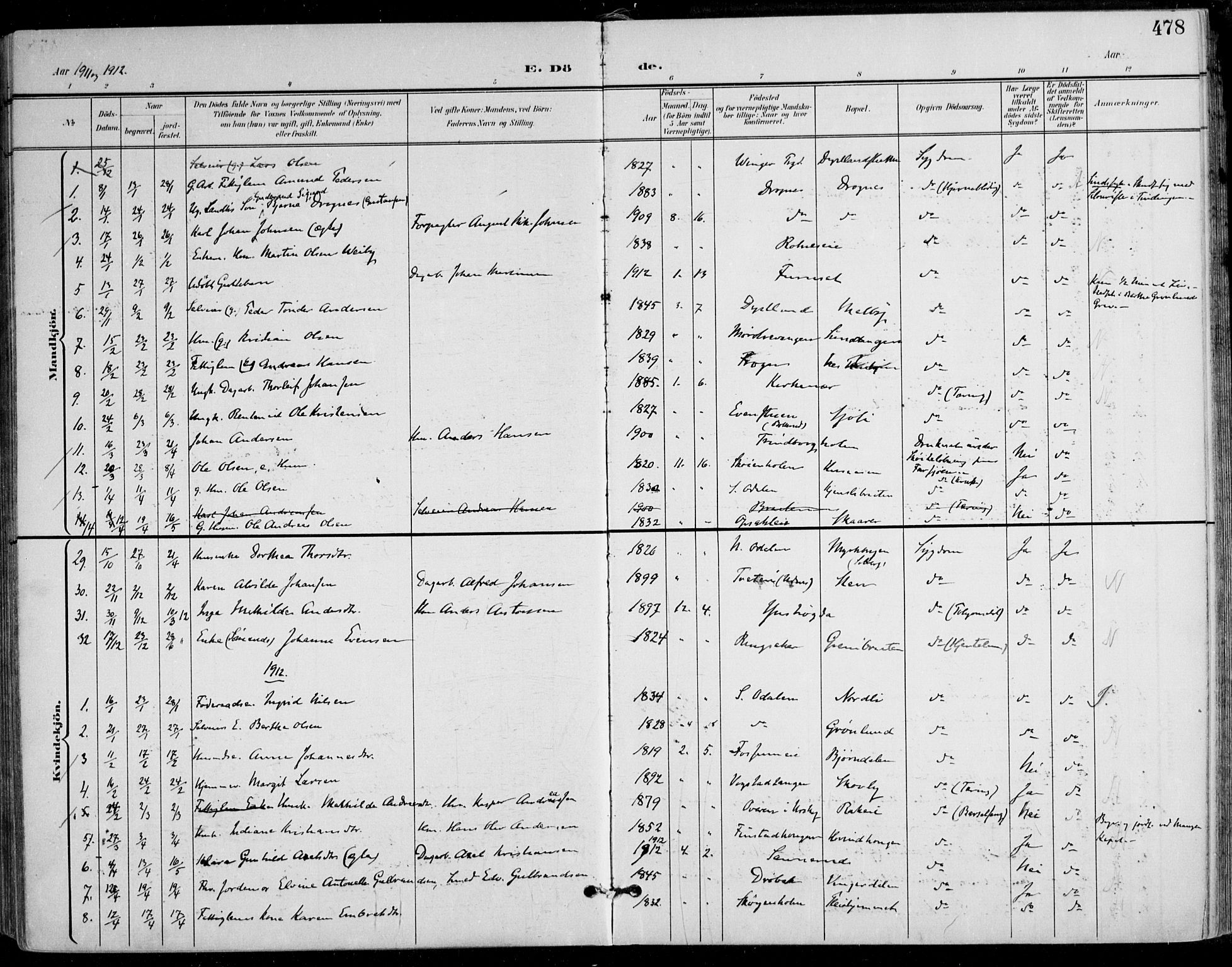 Nes prestekontor Kirkebøker, SAO/A-10410/F/Fa/L0011: Parish register (official) no. I 11, 1899-1918, p. 478