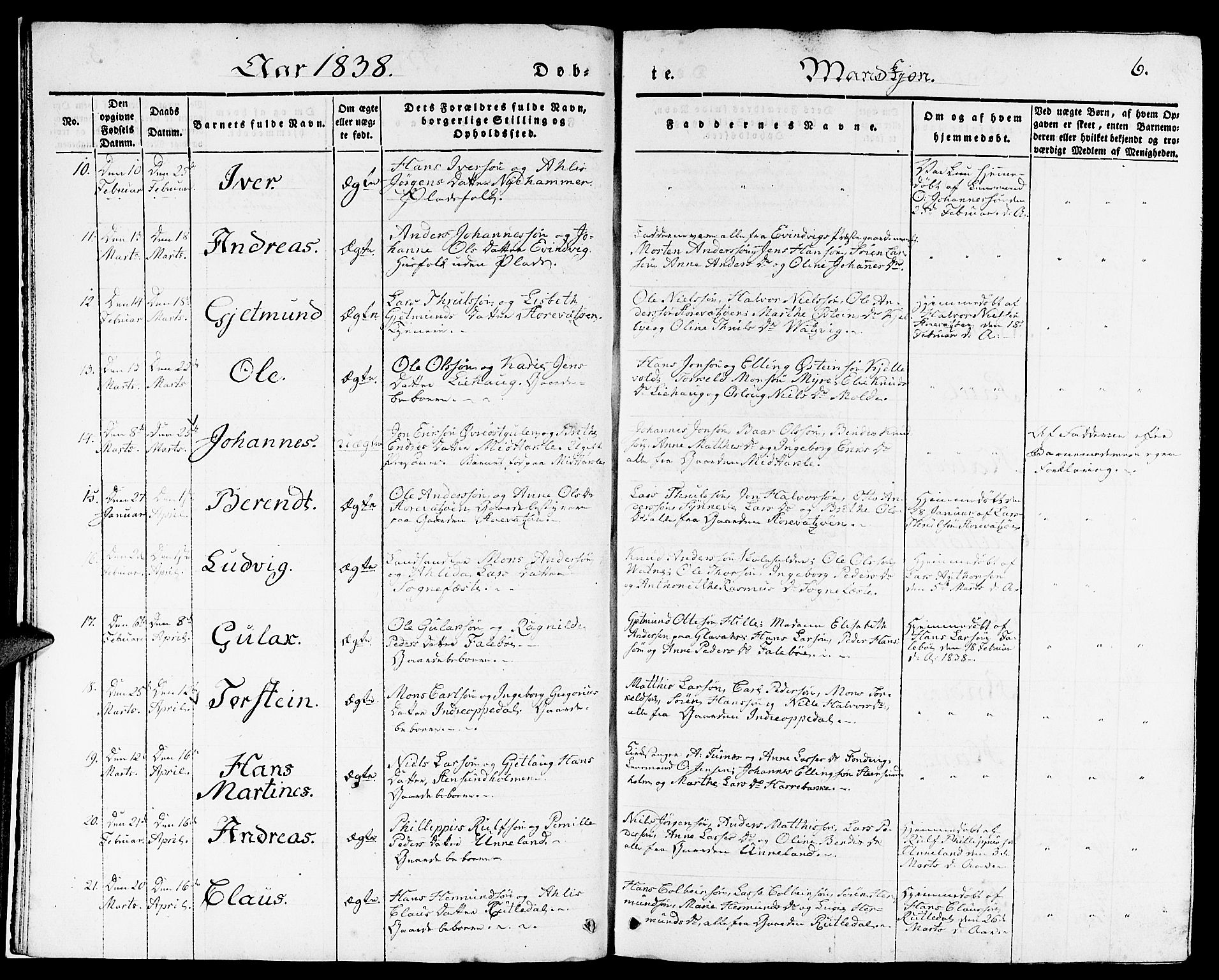 Gulen sokneprestembete, SAB/A-80201/H/Haa/Haaa/L0020: Parish register (official) no. A 20, 1837-1847, p. 6