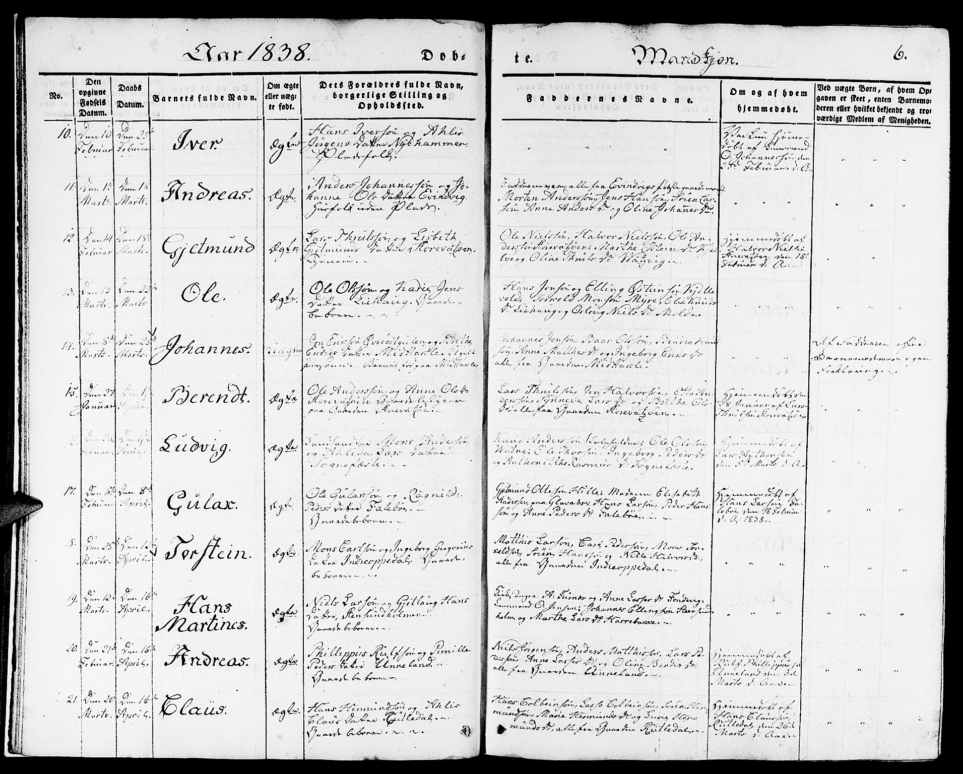 Gulen sokneprestembete, AV/SAB-A-80201/H/Haa/Haaa/L0020: Parish register (official) no. A 20, 1837-1847, p. 6