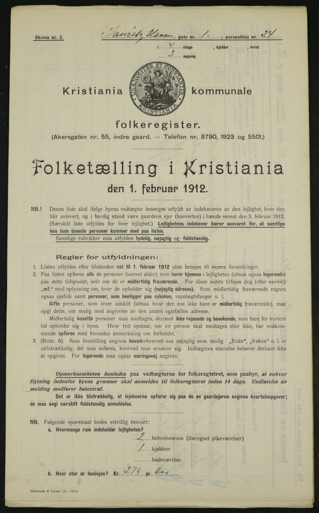 OBA, Municipal Census 1912 for Kristiania, 1912, p. 65257