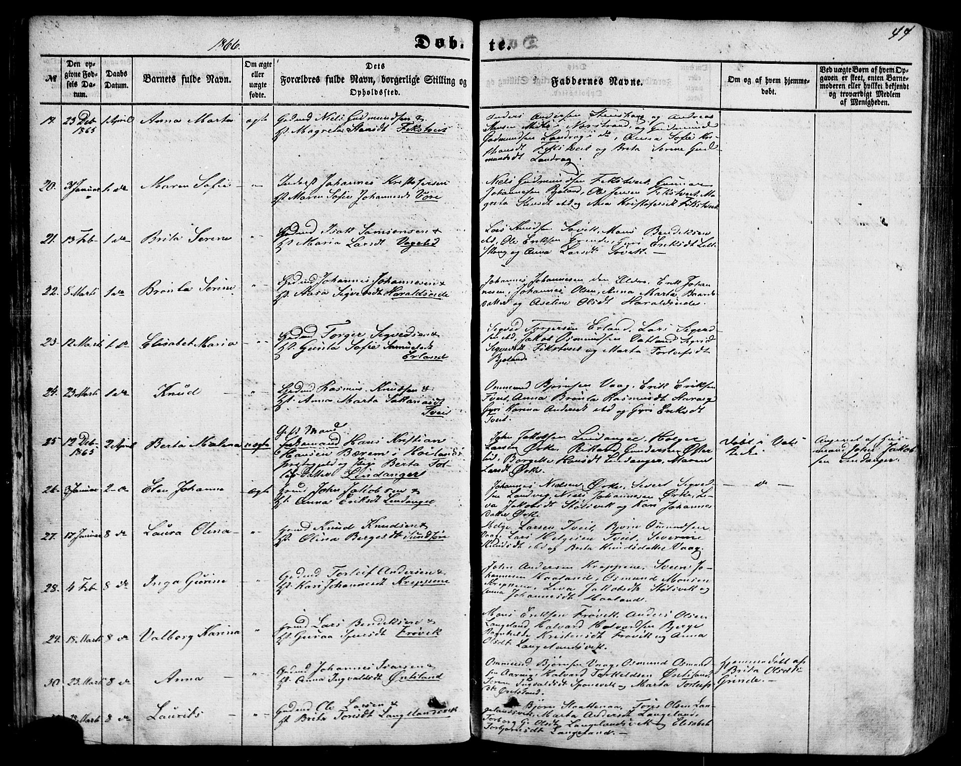 Skjold sokneprestkontor, AV/SAST-A-101847/H/Ha/Haa/L0008: Parish register (official) no. A 8, 1856-1882, p. 44