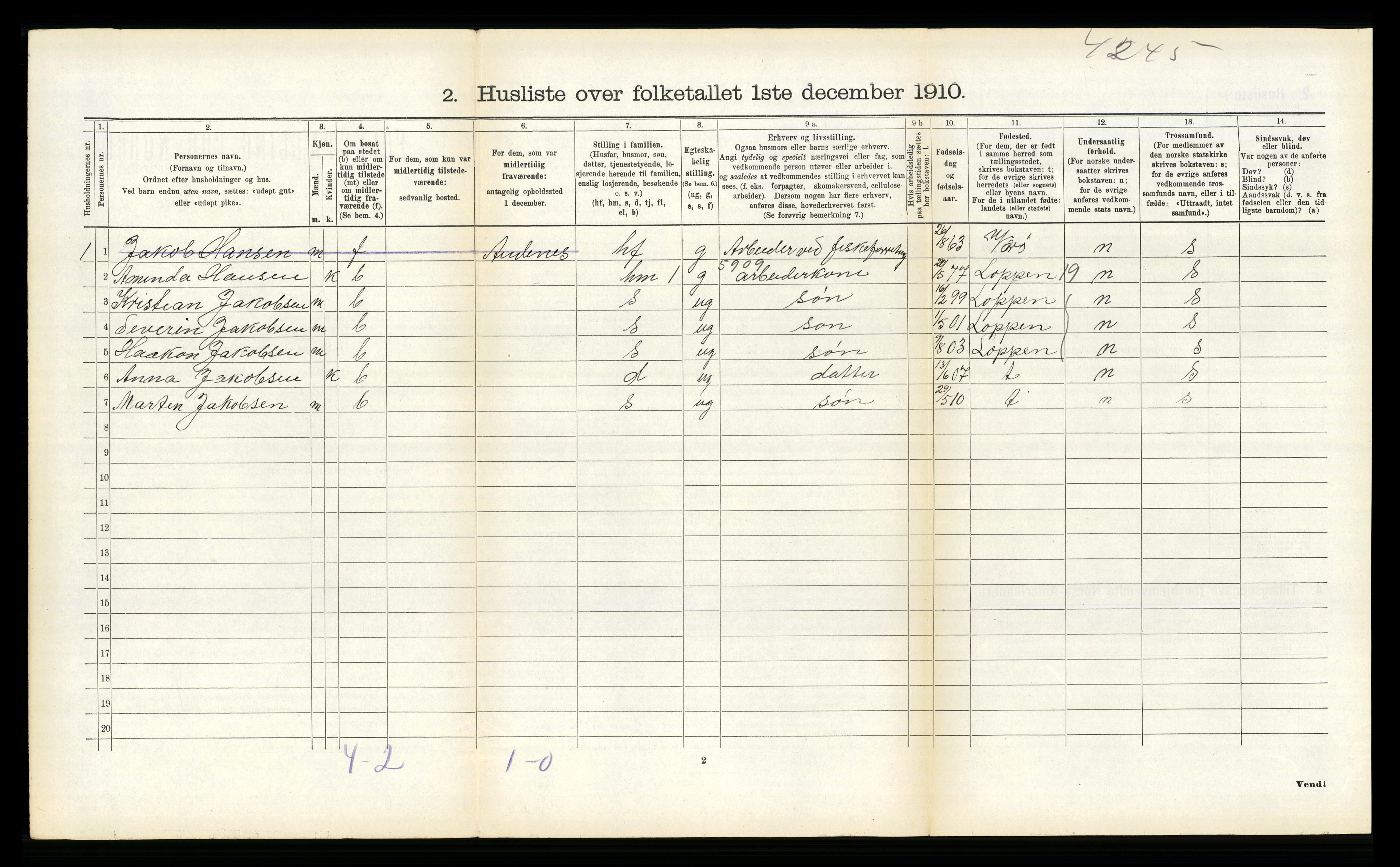 RA, 1910 census for Dverberg, 1910, p. 1073