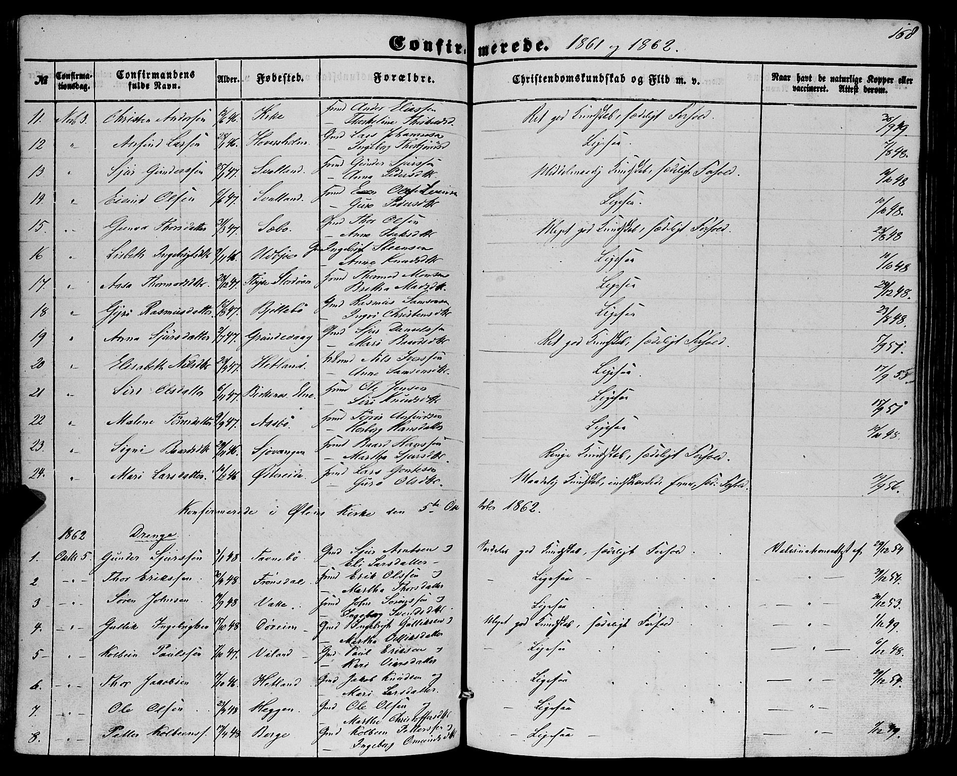 Fjelberg sokneprestembete, SAB/A-75201/H/Haa: Parish register (official) no. A 7, 1851-1867, p. 168