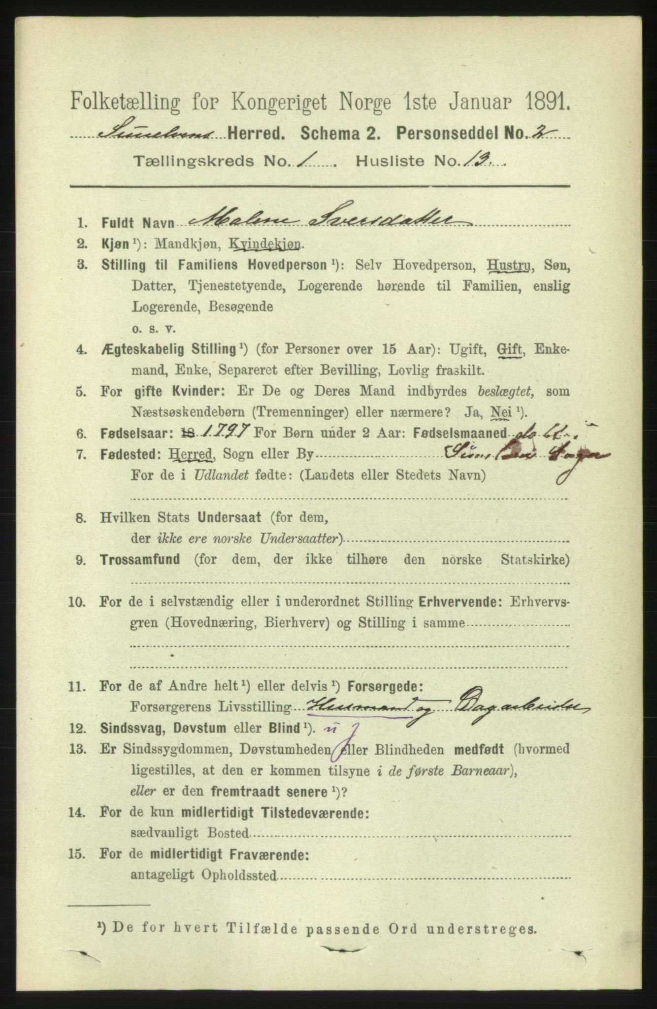 RA, 1891 census for 1523 Sunnylven, 1891, p. 168