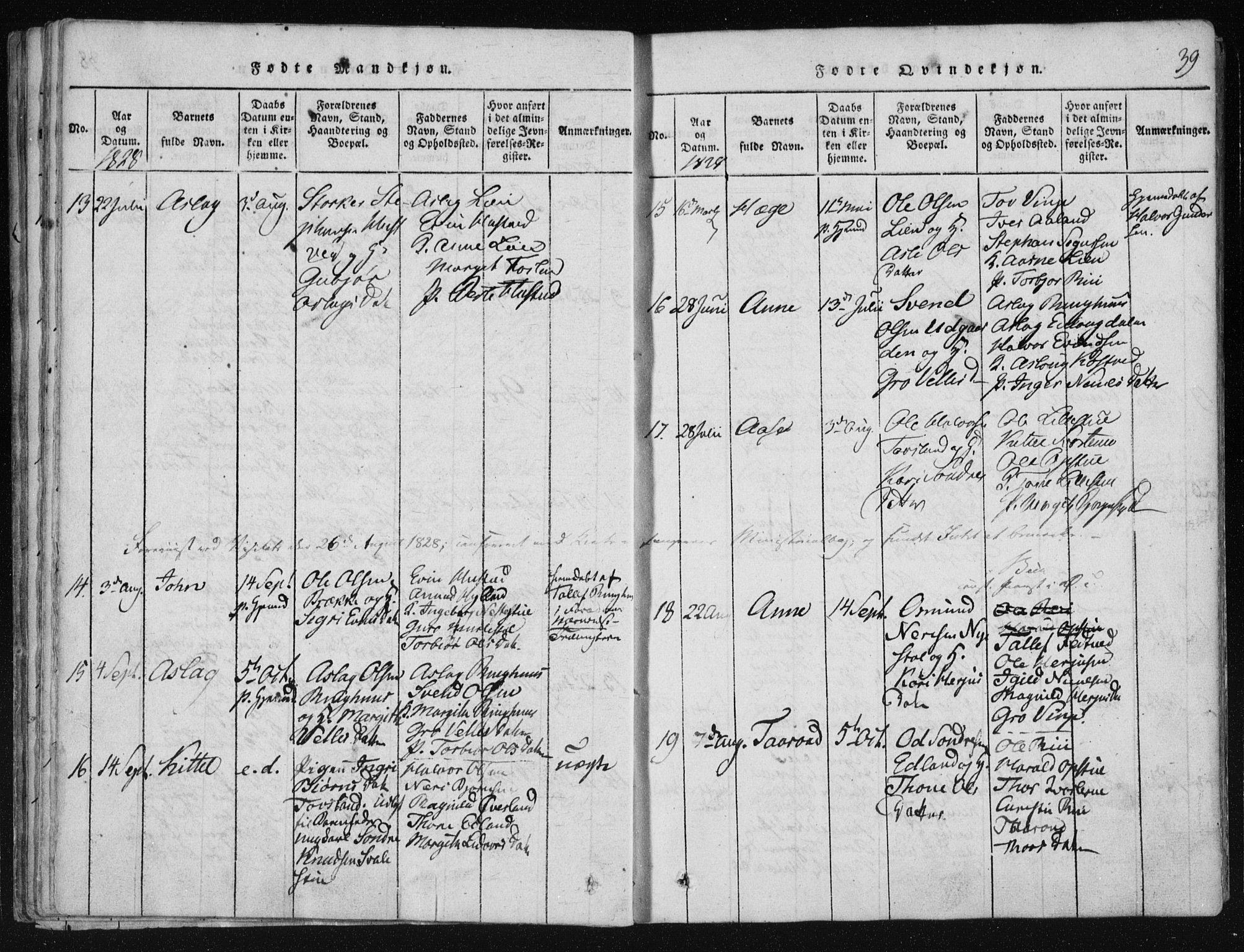 Vinje kirkebøker, SAKO/A-312/F/Fa/L0003: Parish register (official) no. I 3, 1814-1843, p. 39
