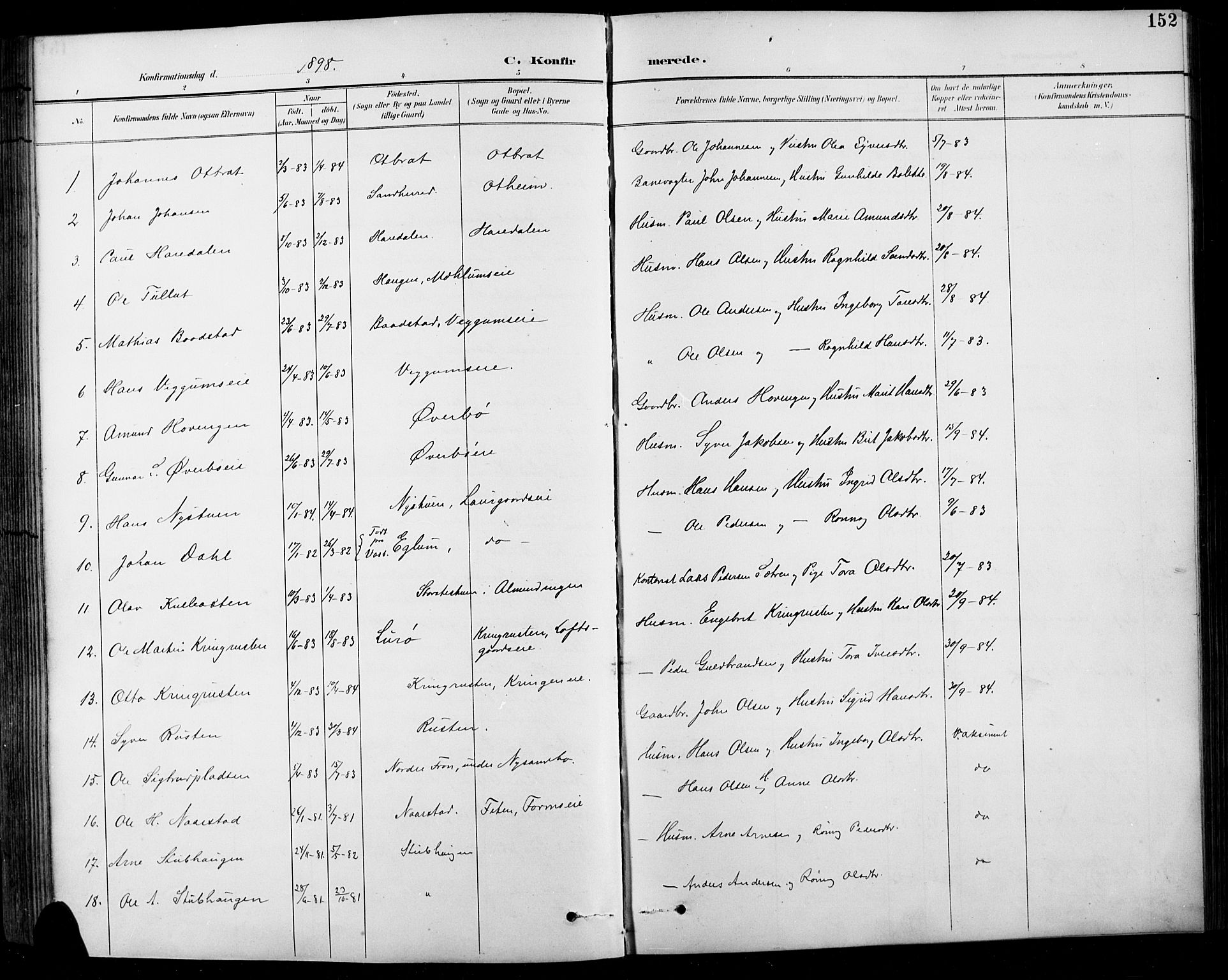 Sel prestekontor, SAH/PREST-074/H/Ha/Hab/L0001: Parish register (copy) no. 1, 1894-1923, p. 152