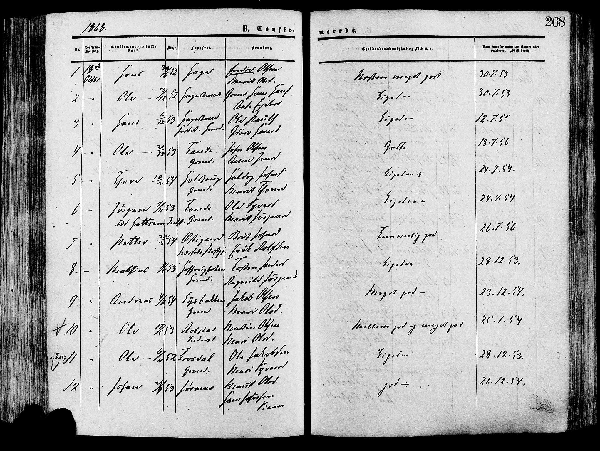 Lesja prestekontor, SAH/PREST-068/H/Ha/Haa/L0008: Parish register (official) no. 8, 1854-1880, p. 268