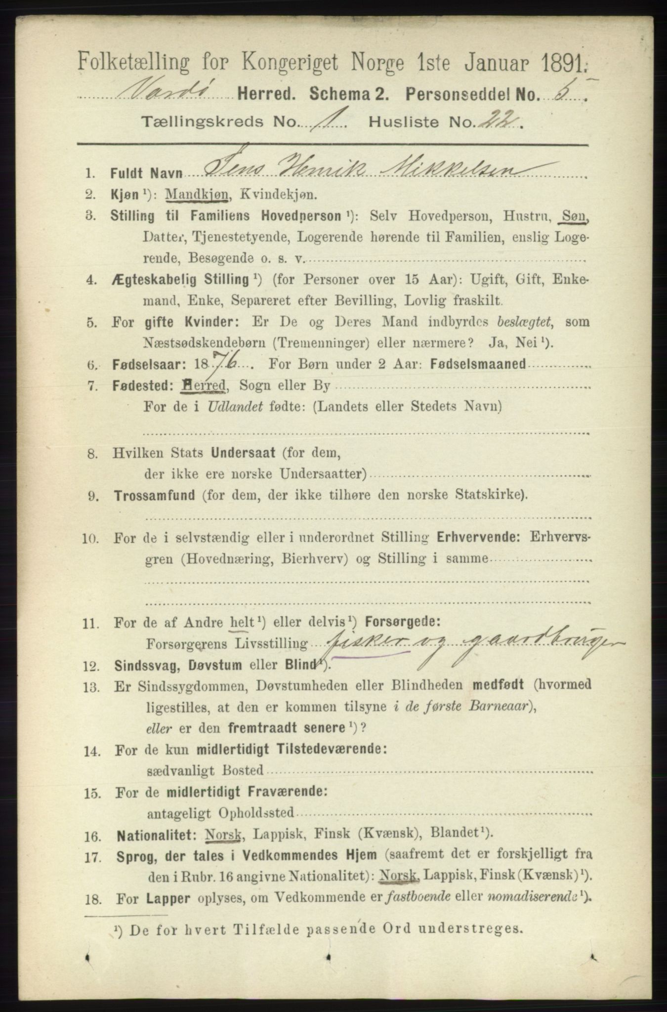 RA, 1891 census for 2028 Vardø, 1891, p. 176